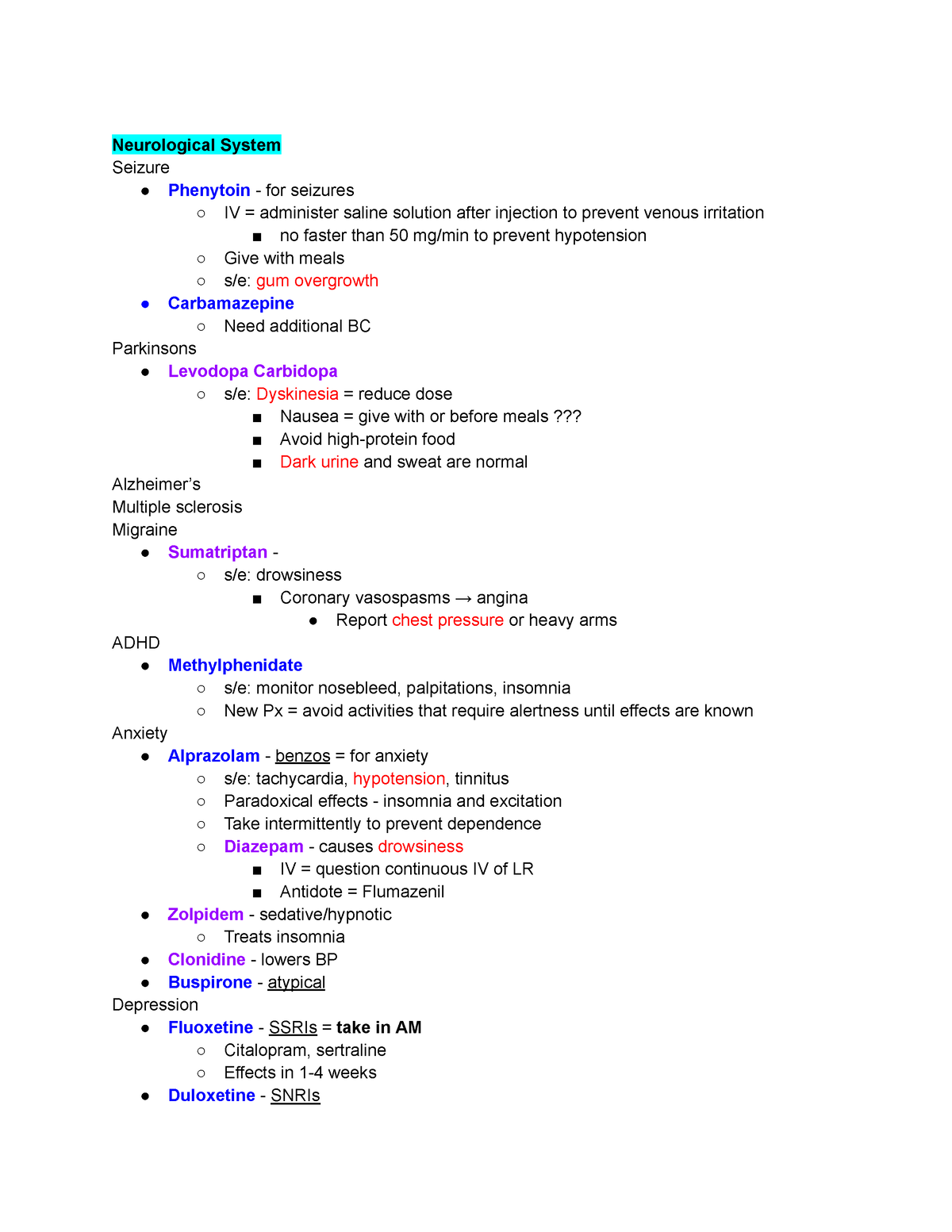 Ati pharm - Neurological System Seizure Phenytoin - for seizures IV ...