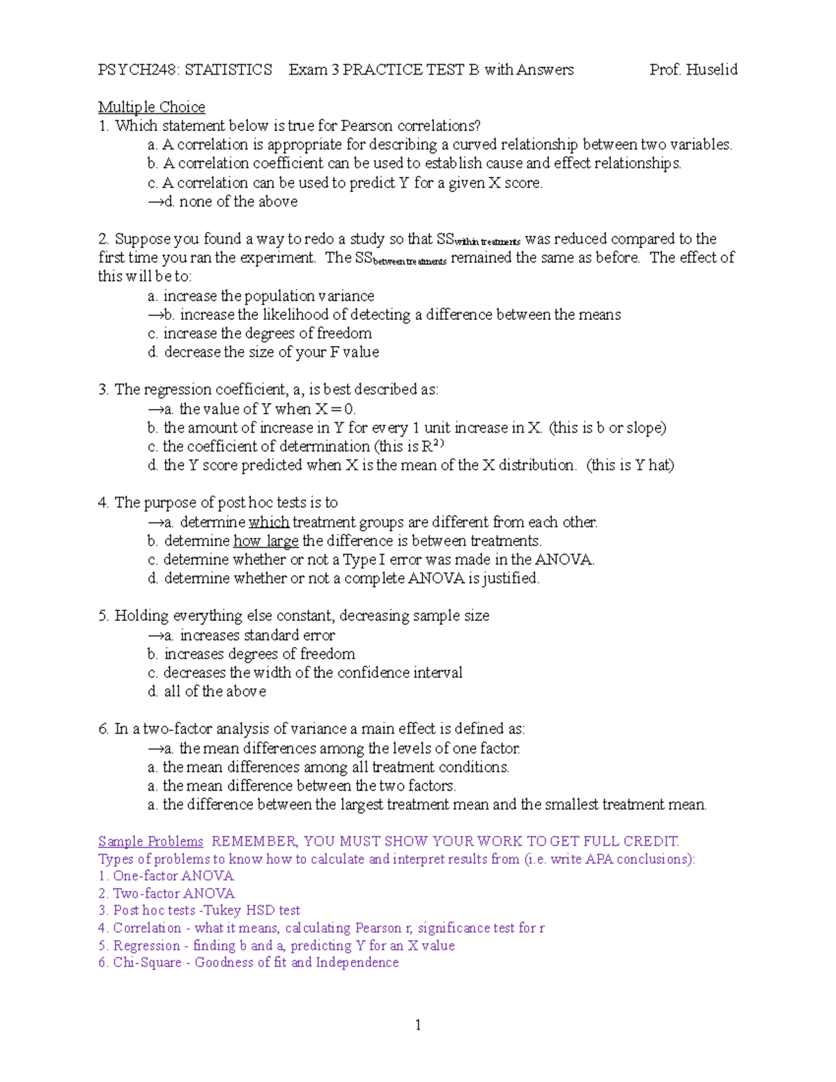 EXAM3 Practice Test B Answers - PSYCH248: STATISTICS Exam 3 PRACTICE ...