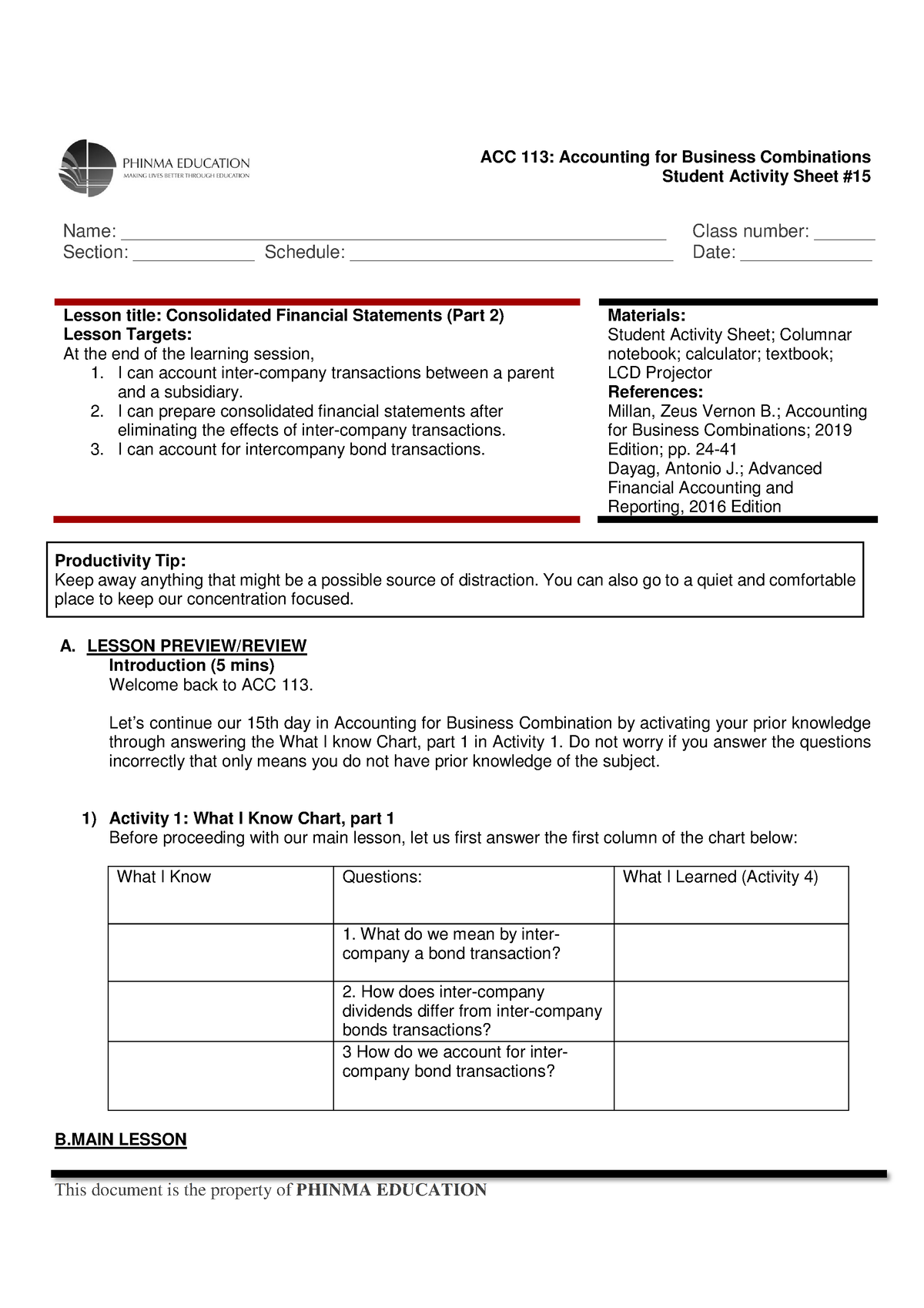 ACC 113 SAS Day 15 - For reference - Student Activity Sheet # Name ...