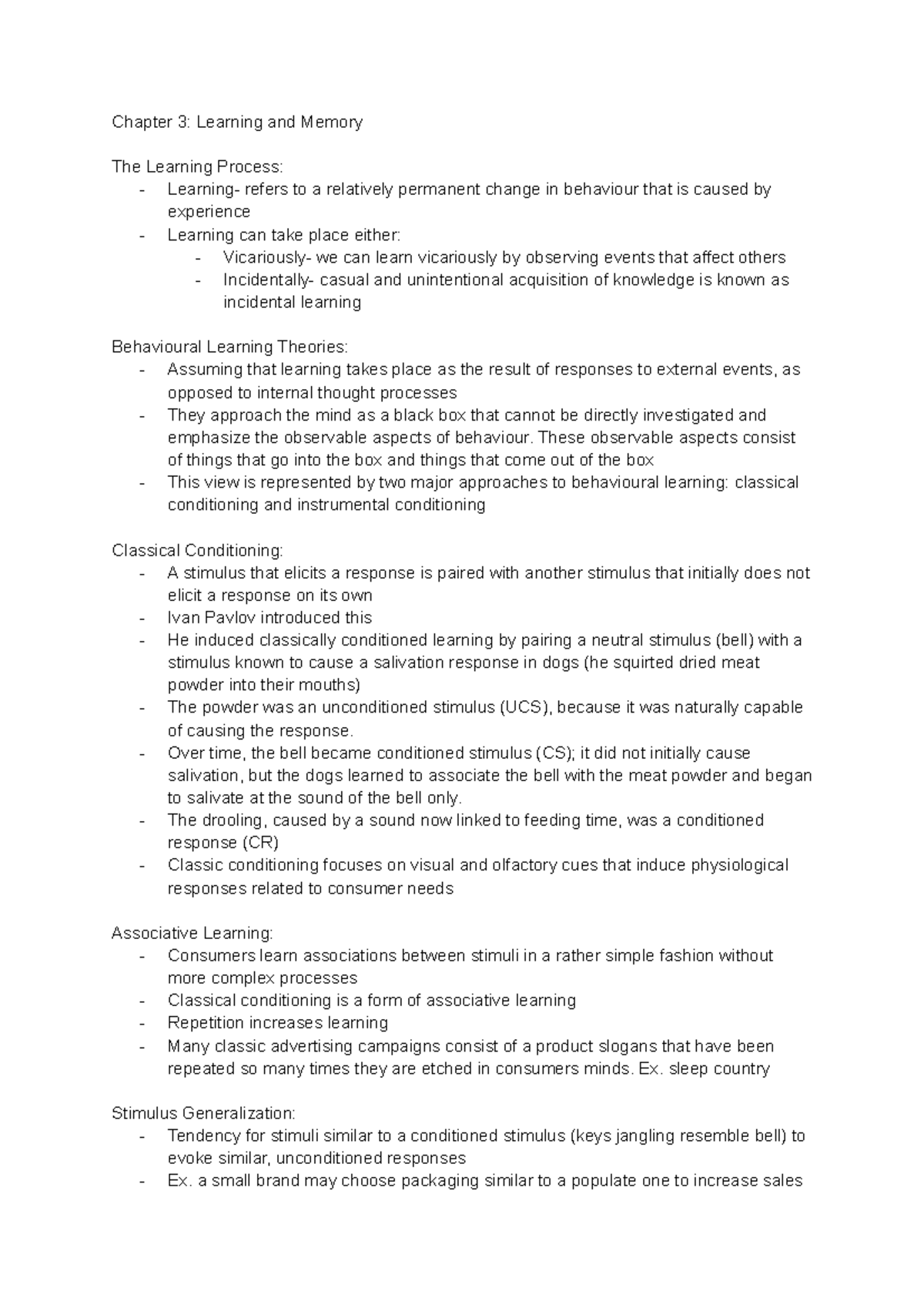 Consumer Behaviour Chapter 3 - Chapter 3: Learning and Memory The ...