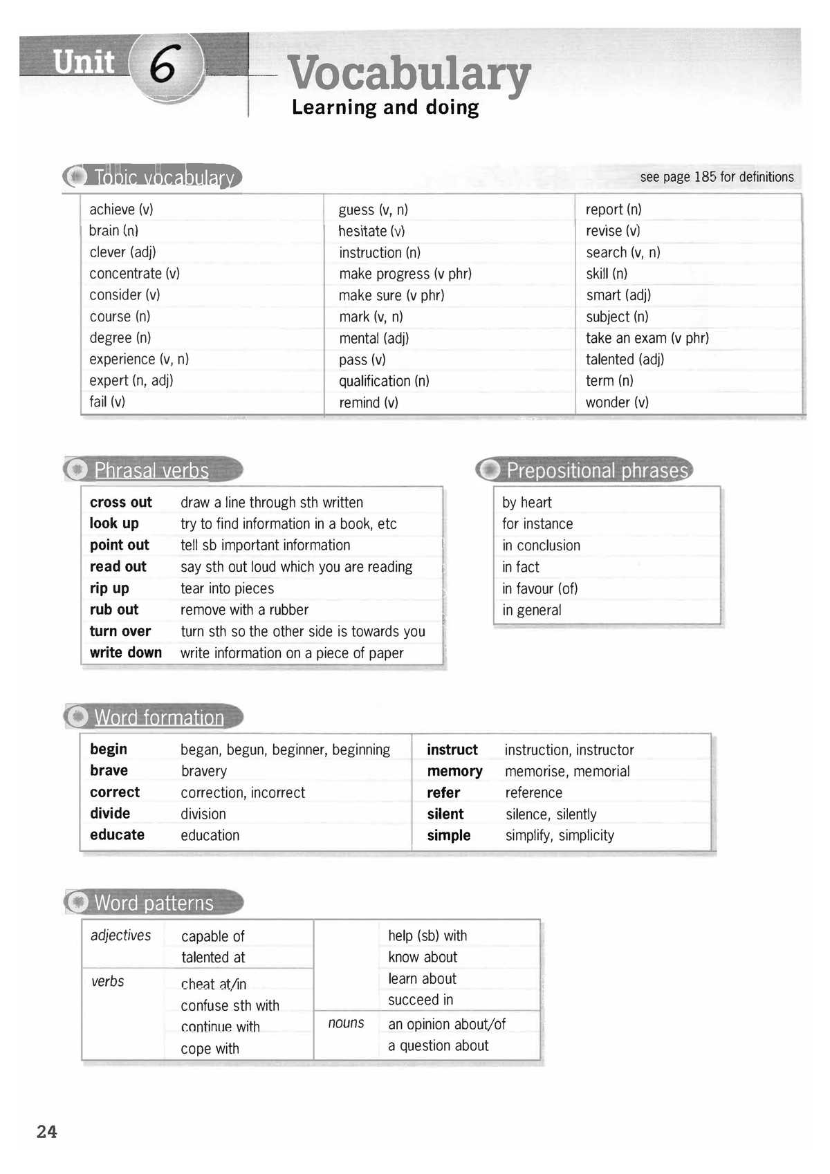 Destination B1 Unit 6 - ,  Vocabulary    Learning and doing    ii,i,u&d,iiiffi achieve (v) guess - Studocu