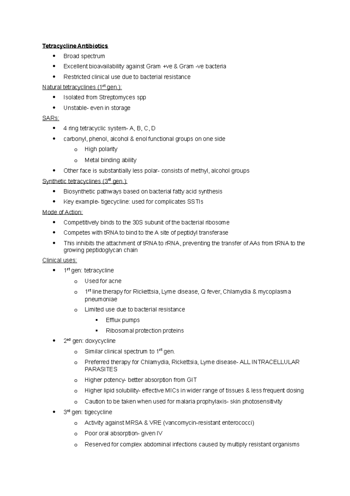 Tetracycline Antibiotics notes - Tetracycline Antibiotics Broad ...