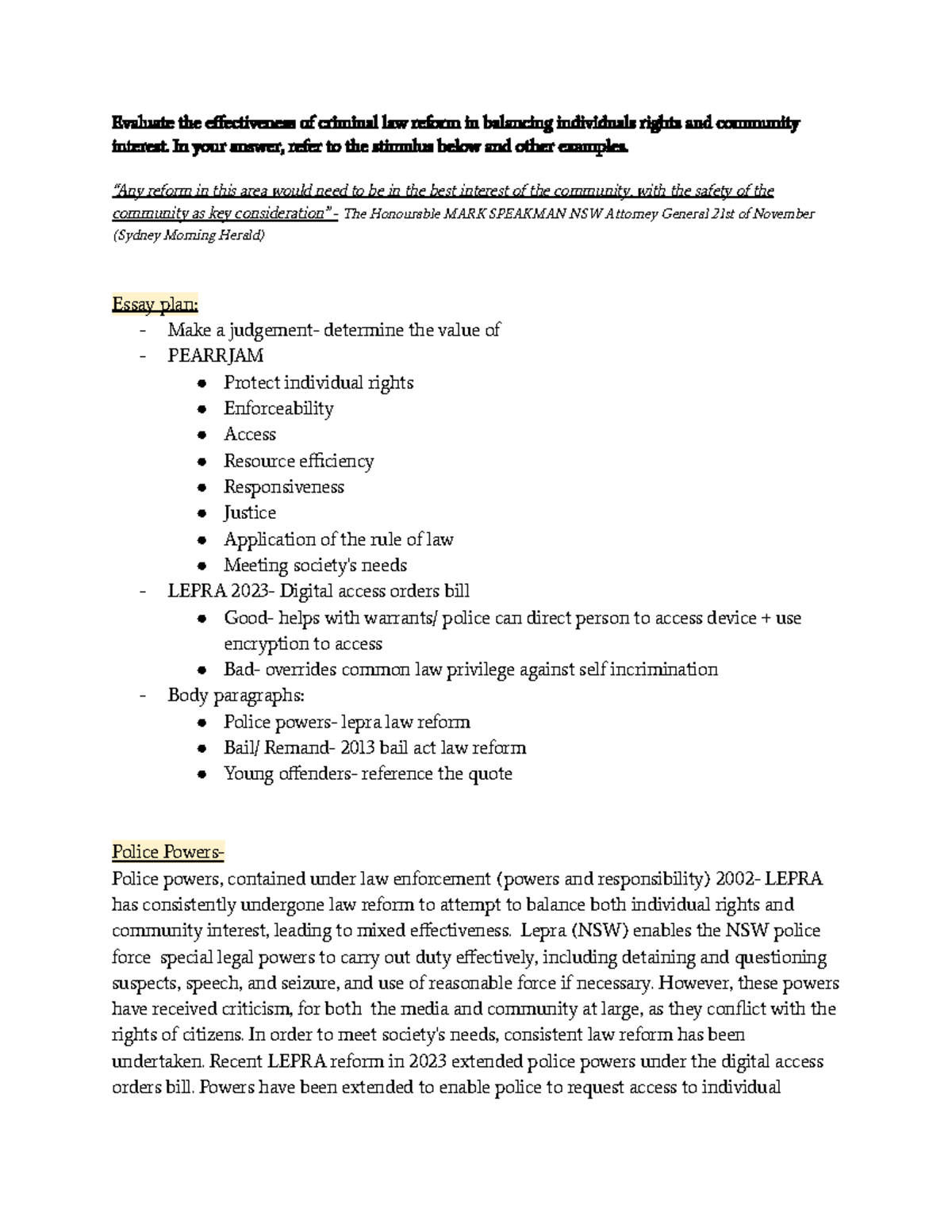 Term 2 legal essay draft - Evaluate the effectiveness of criminal law ...