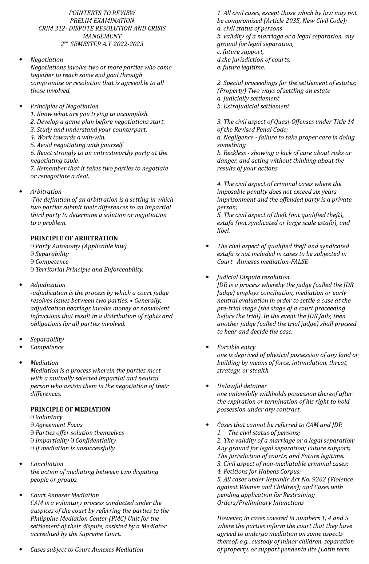 Pointers To Review Crim 312 Prelim 2nd Sem 22 23 - POINTERTS TO REVIEW ...