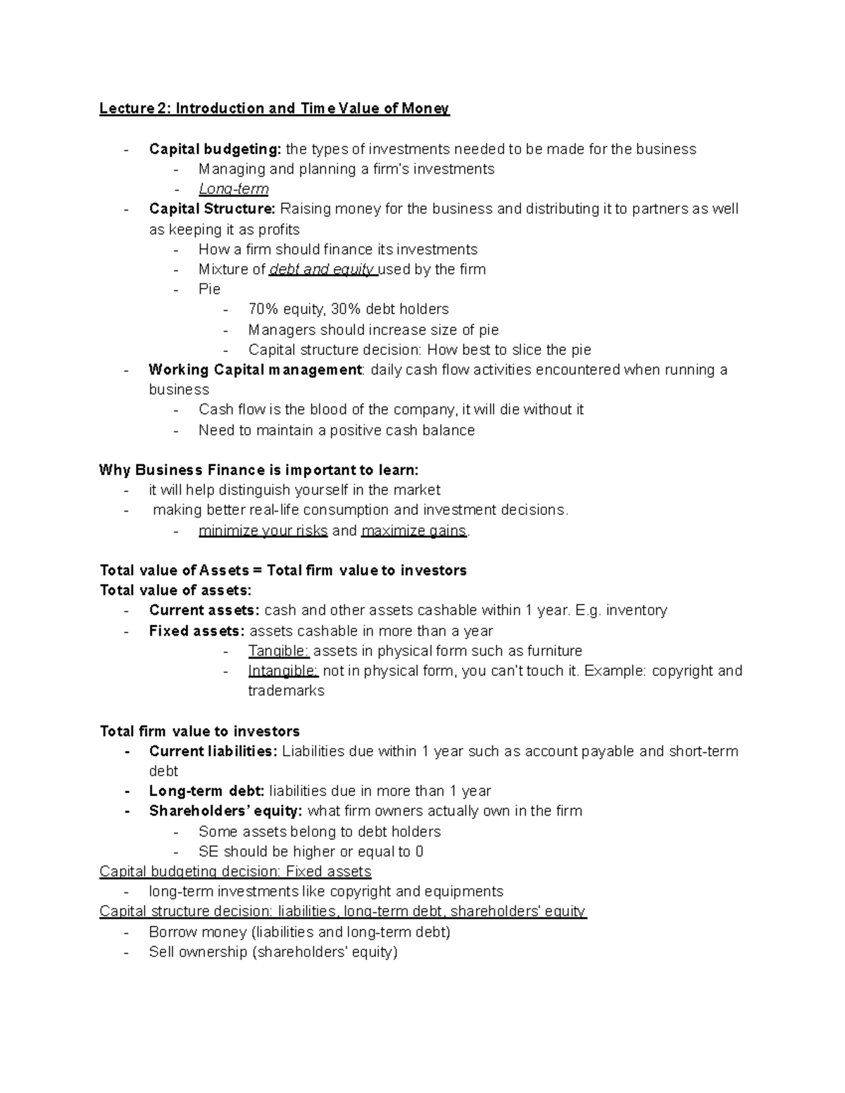 Lectures 1-4 Notes (time value of money and discount cash flow ...
