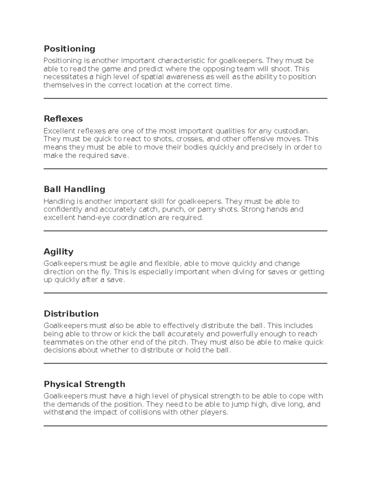 Goalkeeper - nice to share the document thank you - Positioning ...