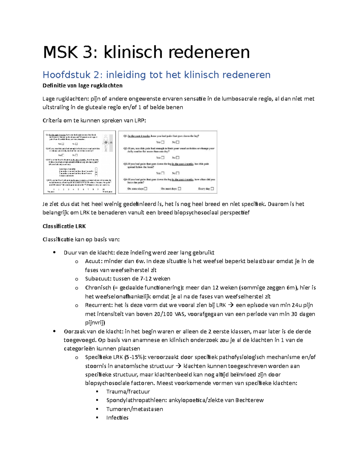 MSK 3; Klinisch Redeneren - MSK 3: Klinisch Redeneren Hoofdstuk 2 ...