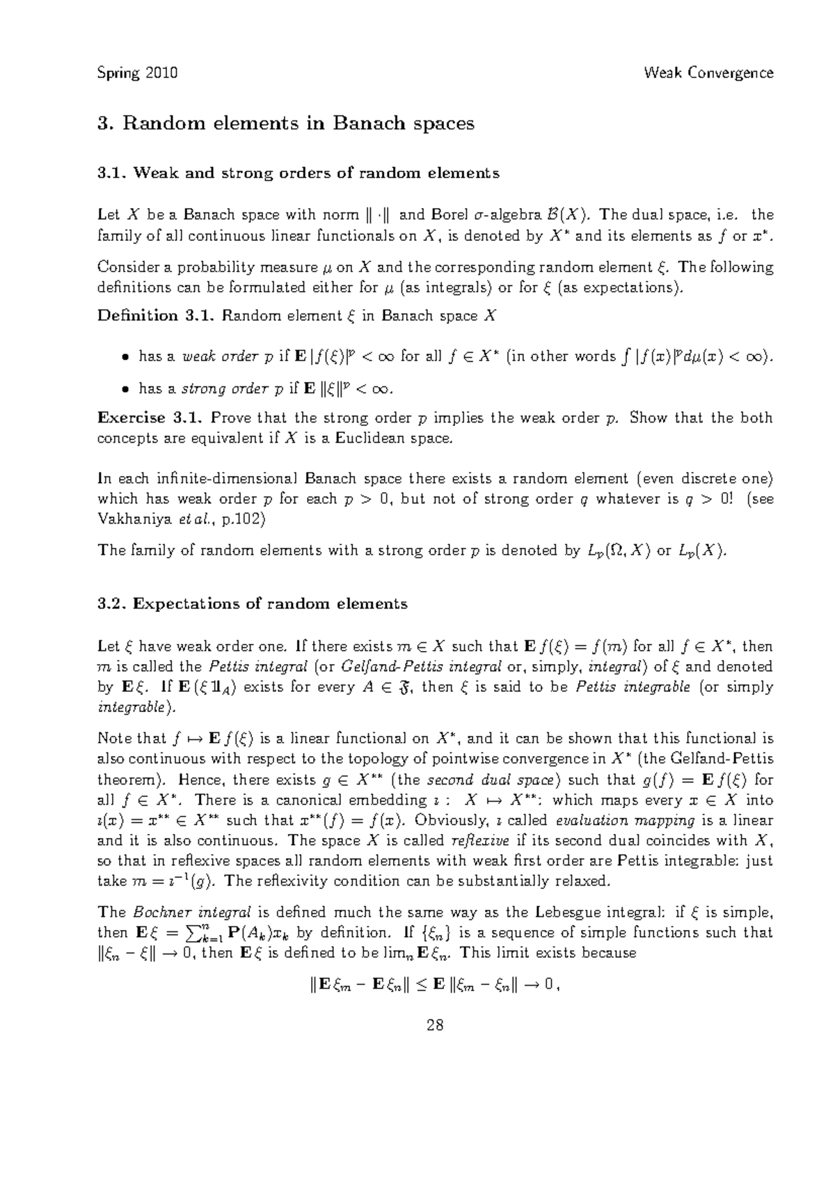 Lecture Notes Random Elements In Banach Spaces Weak Convergence 10 Spring Studocu