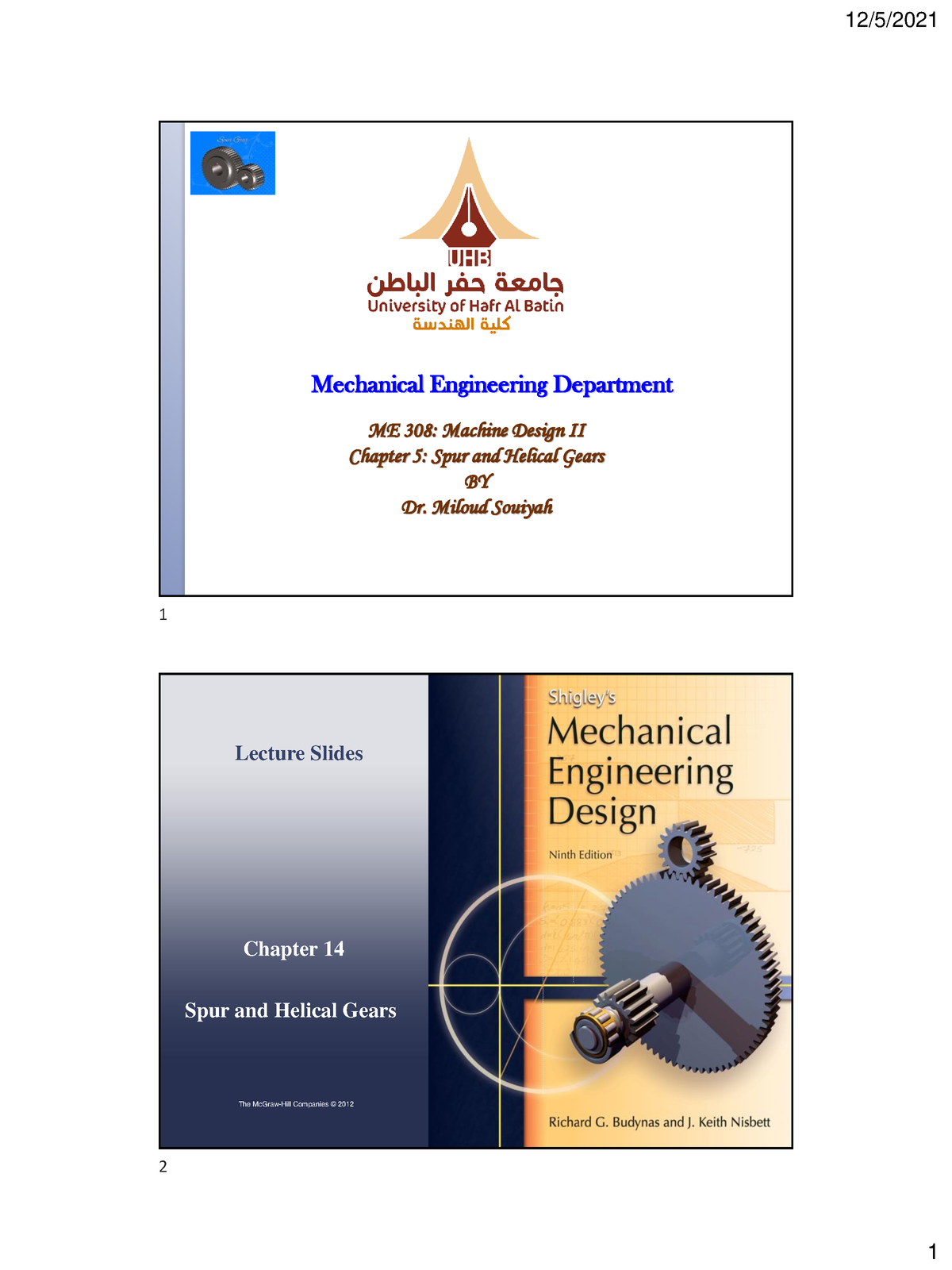 Ch Spur And Helical Gears Spur And Helical Gears Lecture Slides