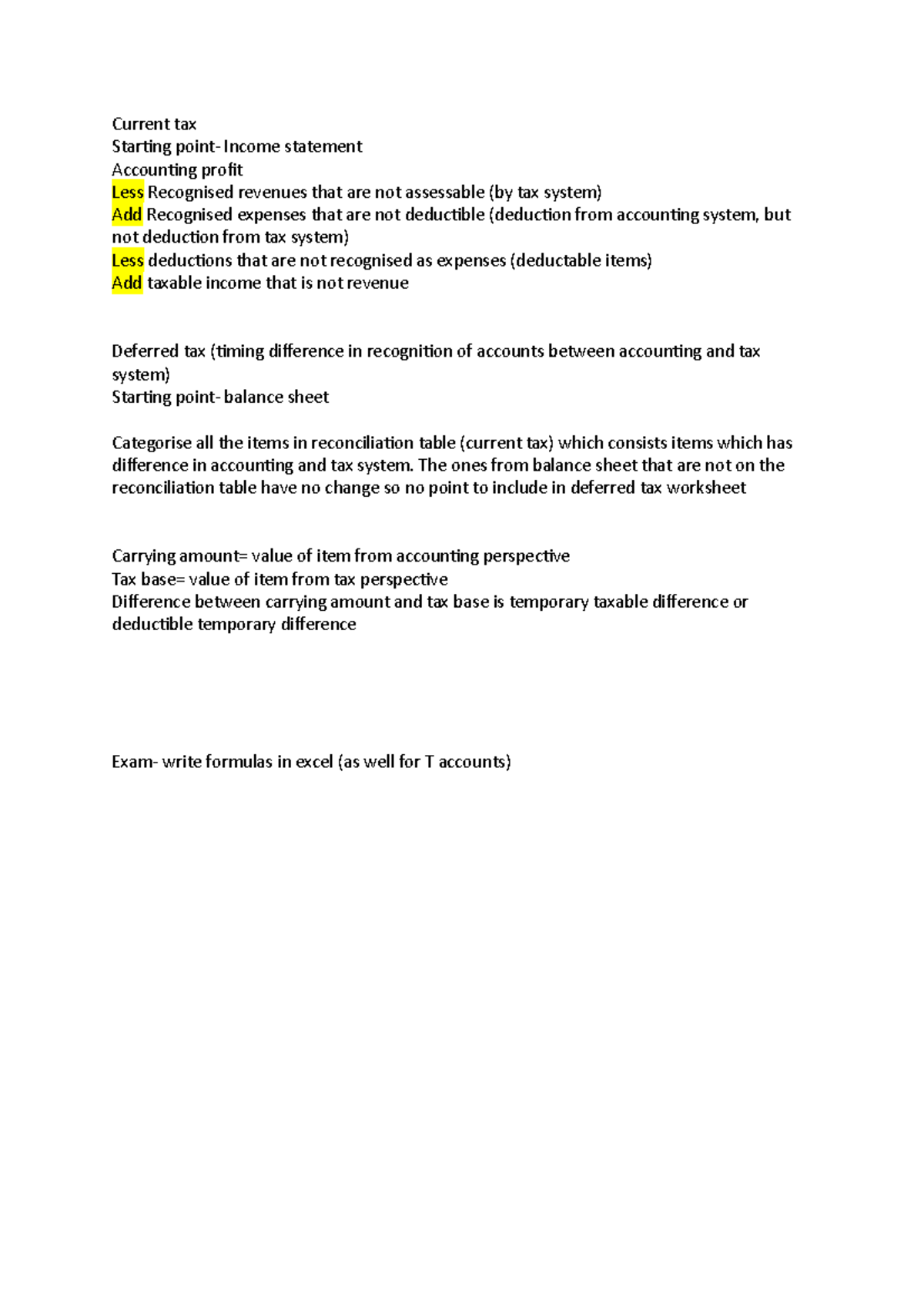 Wk2 tutorial notes - Current tax Starting point- Income statement ...
