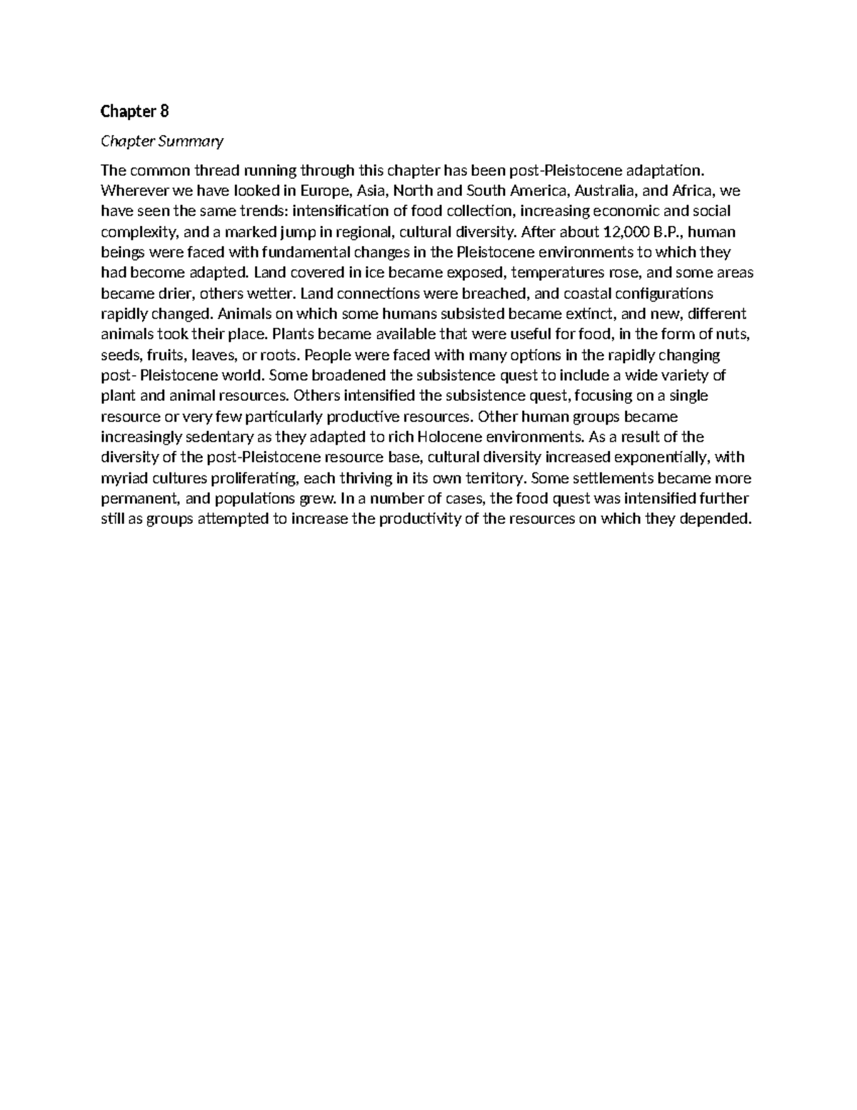 Chapter 8 Summary - Chapter 8 Chapter Summary The common thread running ...
