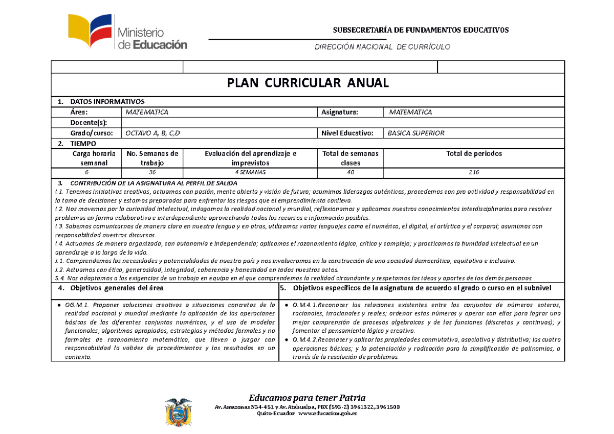 PCA 8° - Planificación Curricular Anual - DIRECCIÓN NACIONAL DE ...