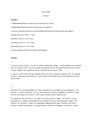 Plant Design Group Solutions 2 - Principles of plant design 2 - Studocu