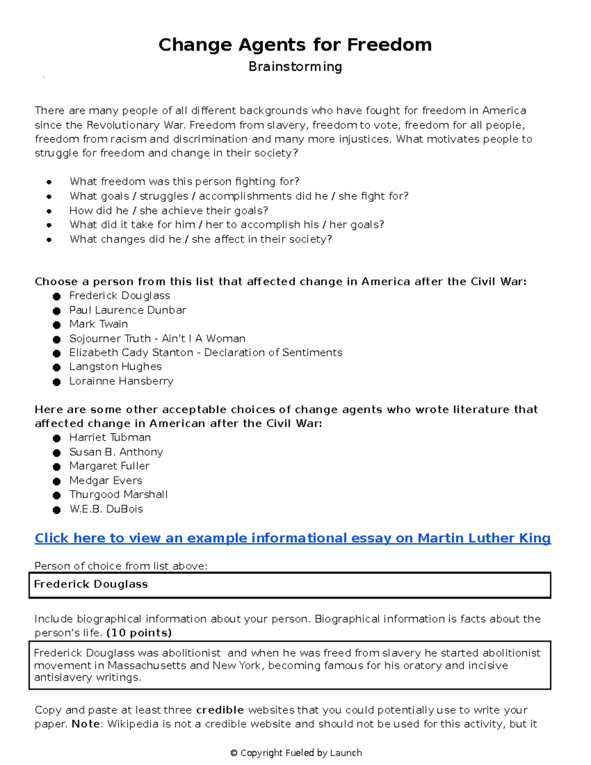 Copy of Change Agents for Freedom Brainstorming Change Agents for