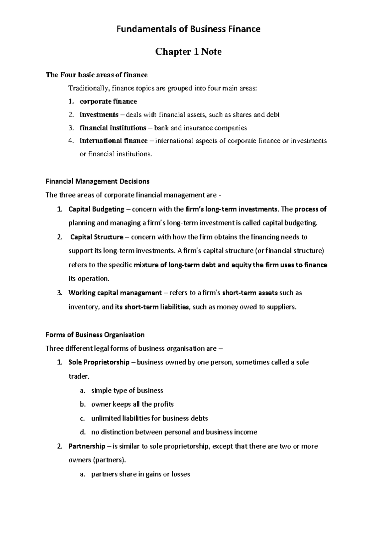 Week 1 - FBF Introduction - Note - Fundamentals of Business Finance ...