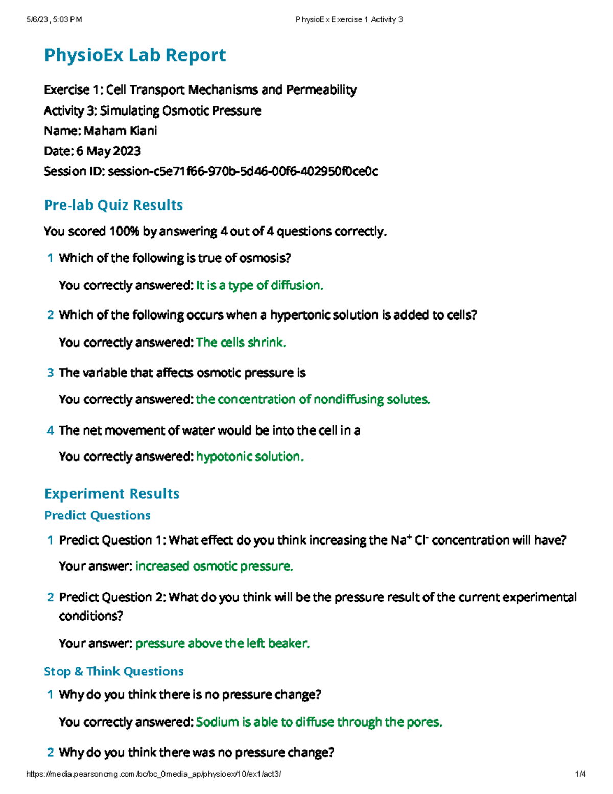 Physio Ex Exercise 1 Activity 3 - PhysioEx Lab Report Exercise 1: Cell ...