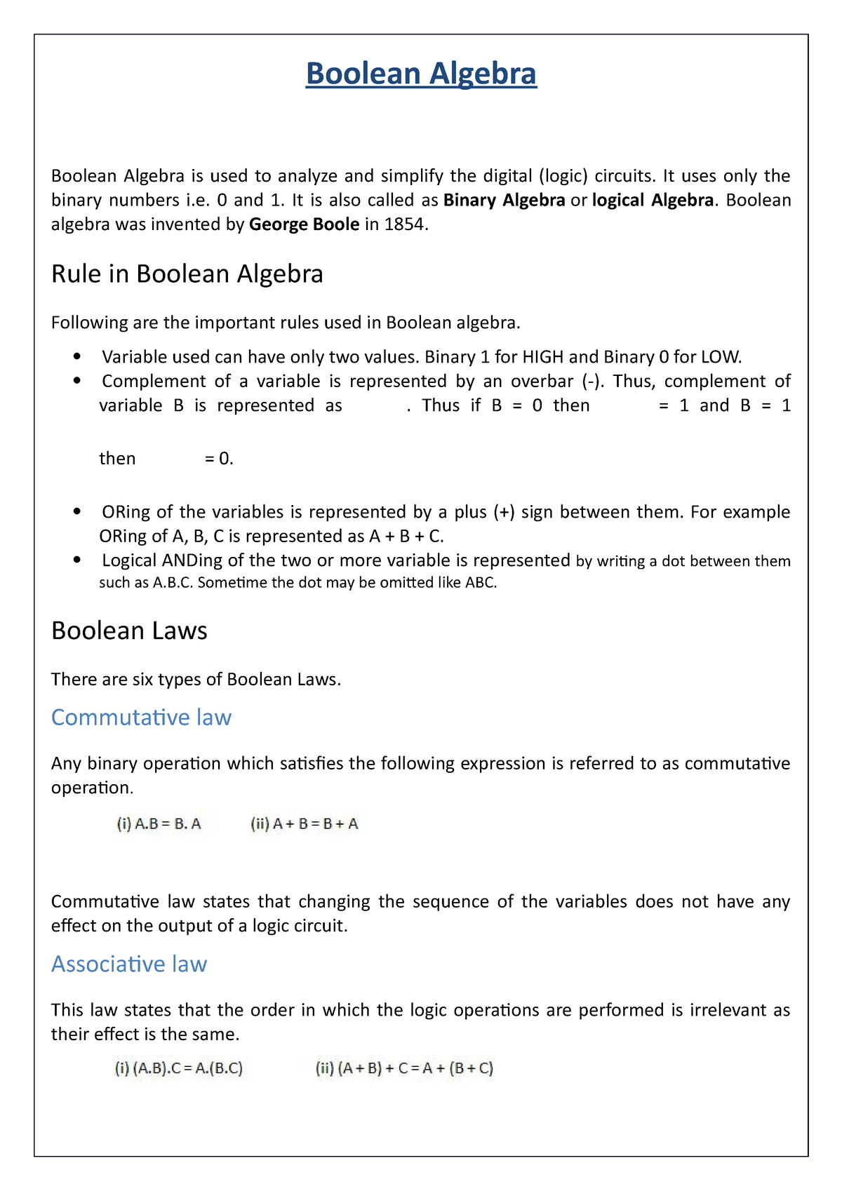 Number Systems And Boolean Algebra - PART6 - Boolean Algebra Boolean ...