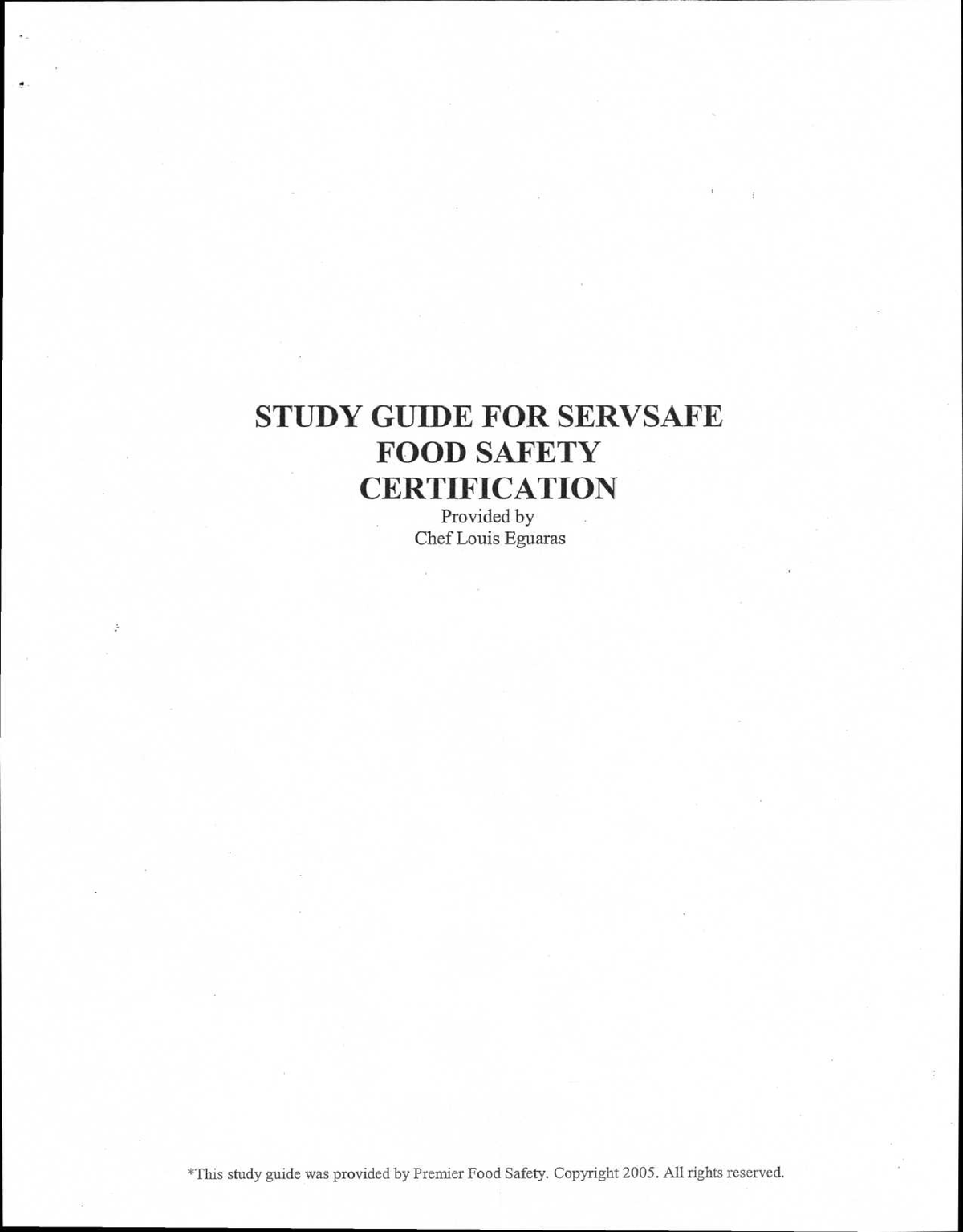 Serv Safe Study Guide (Terms) - STUDY GUIDE FOR SERVSAFE FOOD SAFETY ...