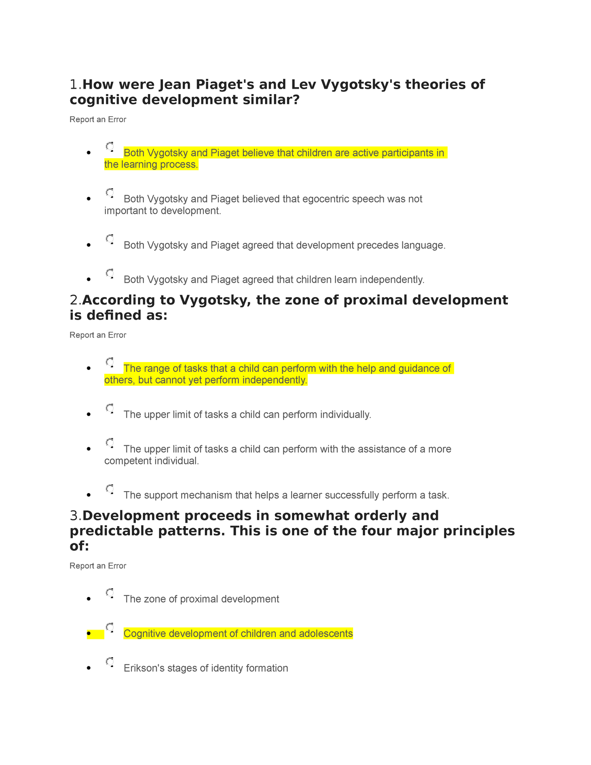 Study Exam practice test 1. cognitive development similar How