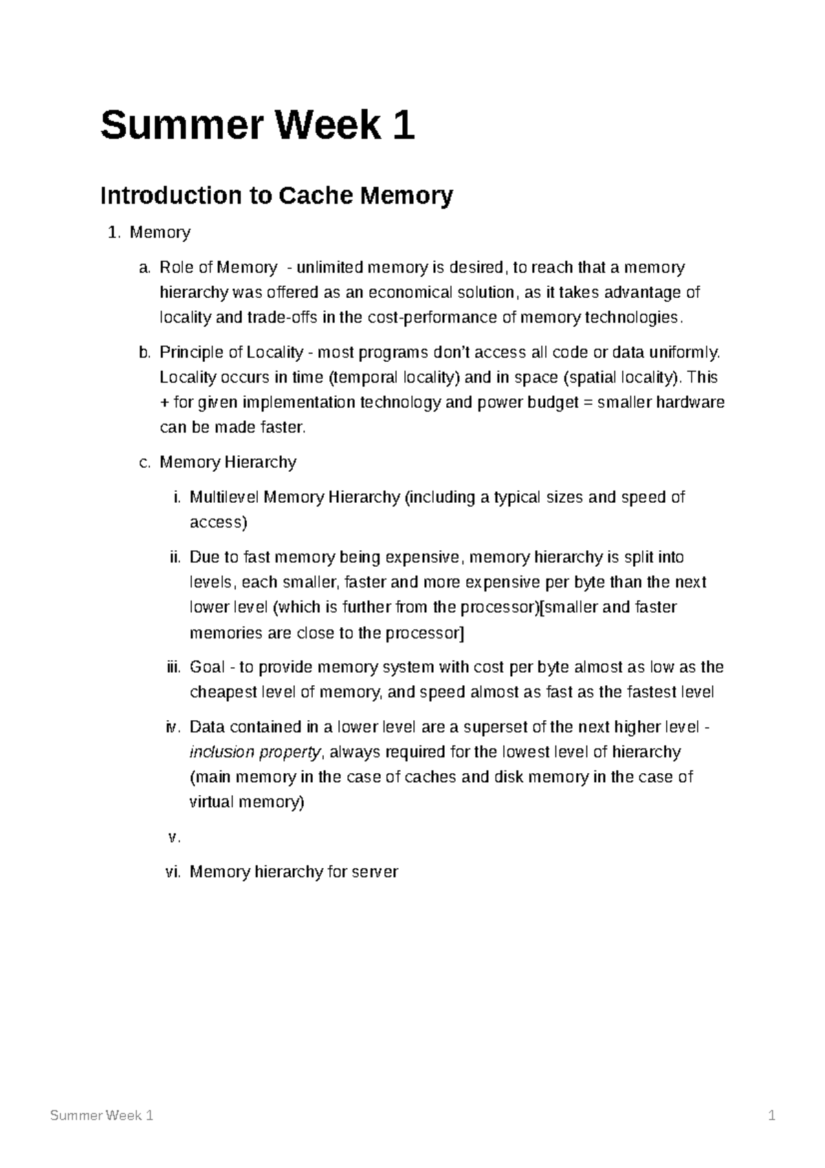 Summer Week Introduction To Cache Memory Summer Week Introduction To Cache Memory Memory