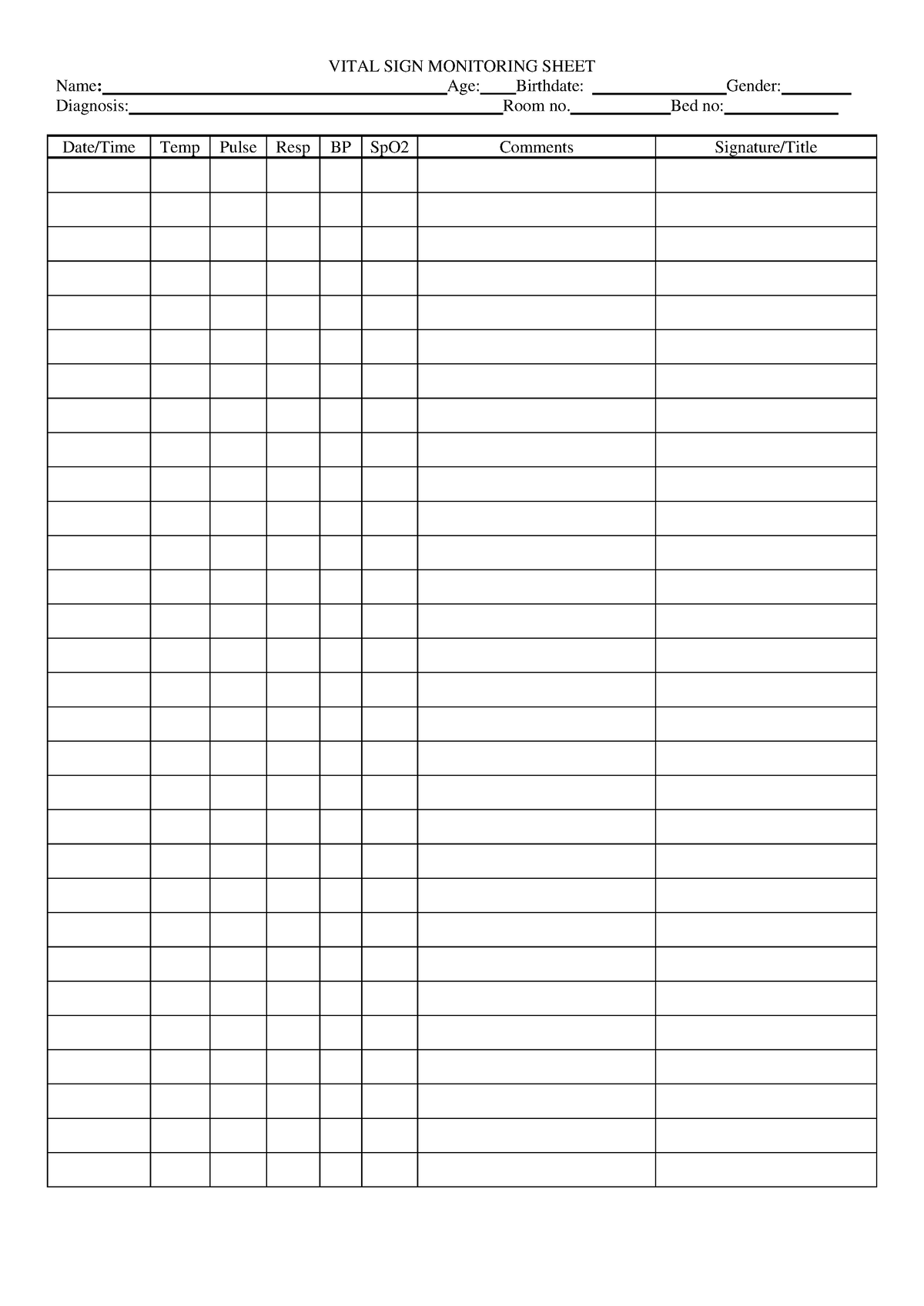 Sht - Nursing - VITAL SIGN MONITORING SHEET Name: Age: Birthdate ...