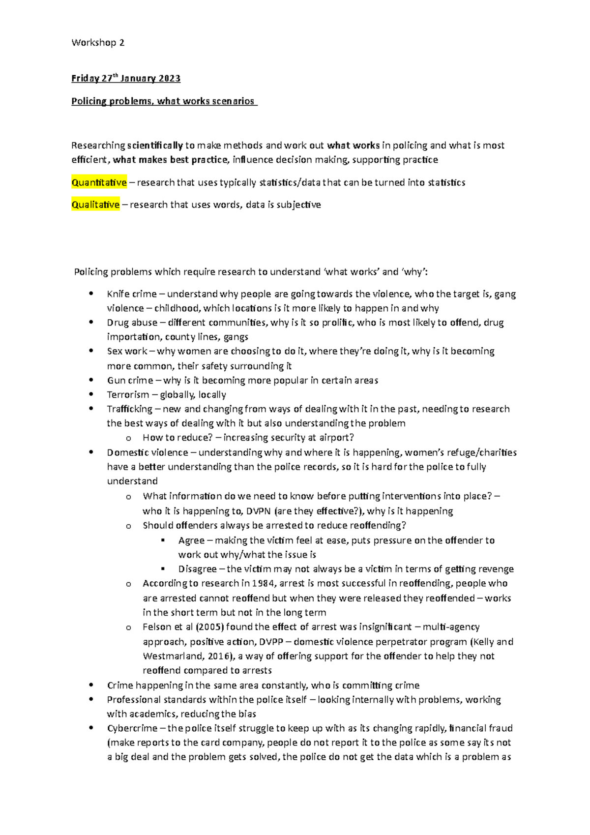 policing problems - Workshop 2 Friday 27th January 2023 Policing