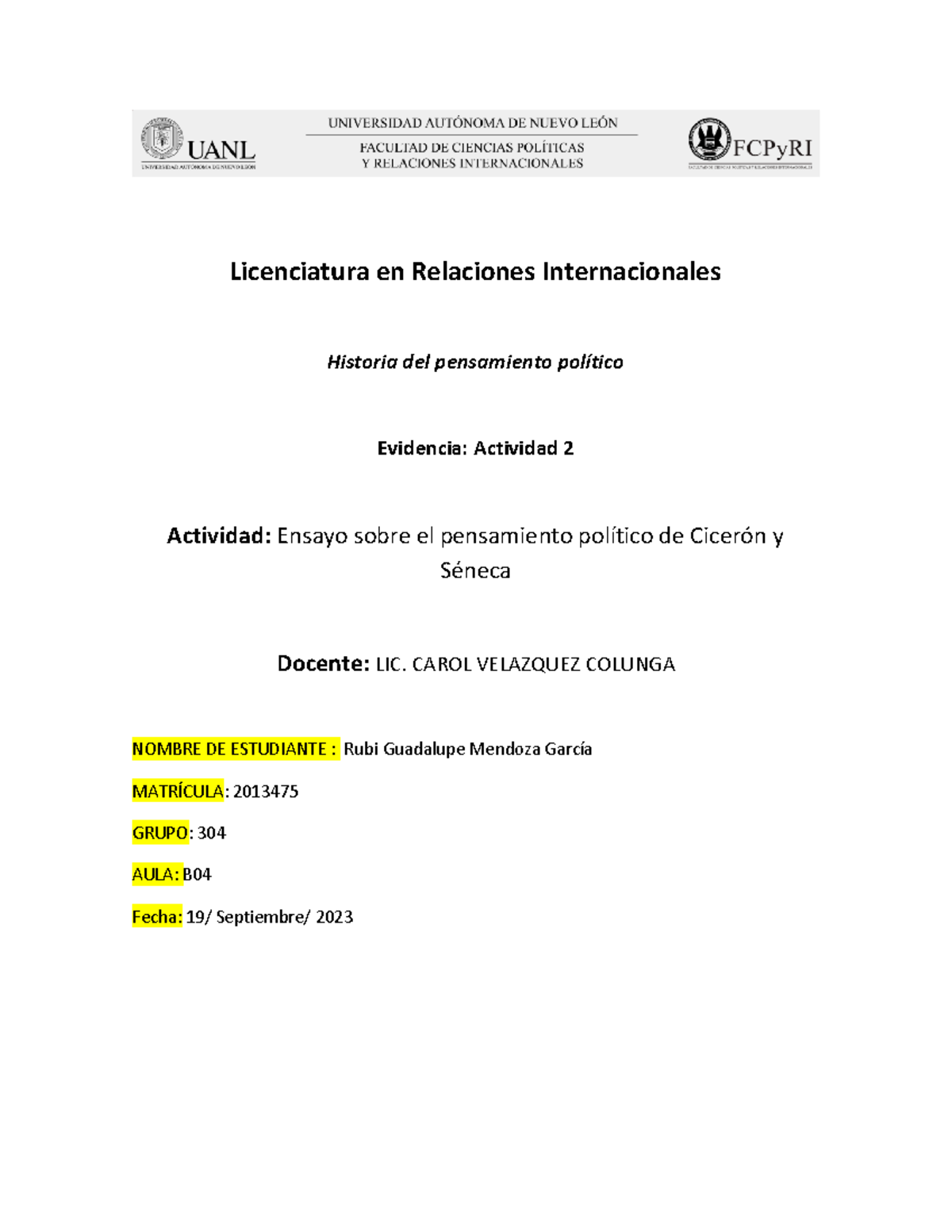 Ensayo Hpp De Cicer N Y Seneca Licenciatura En Relaciones Internacionales Historia Del