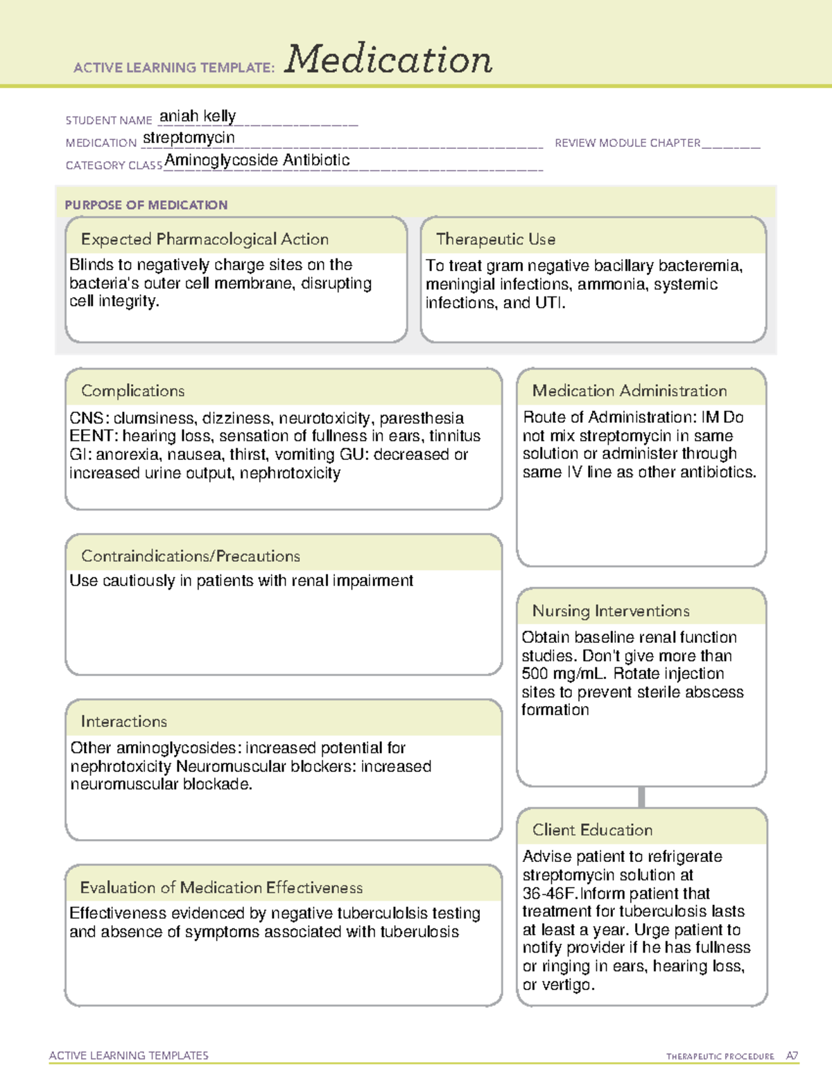 Streptomycin - med card - ACTIVE LEARNING TEMPLATES TherapeuTic ...