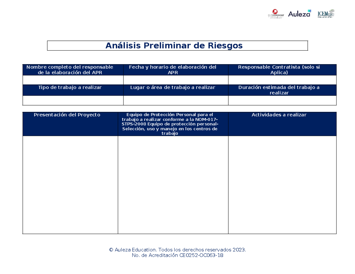 Formatos EC0680 - Industrial - Análisis Preliminar de Riesgos Nombre ...