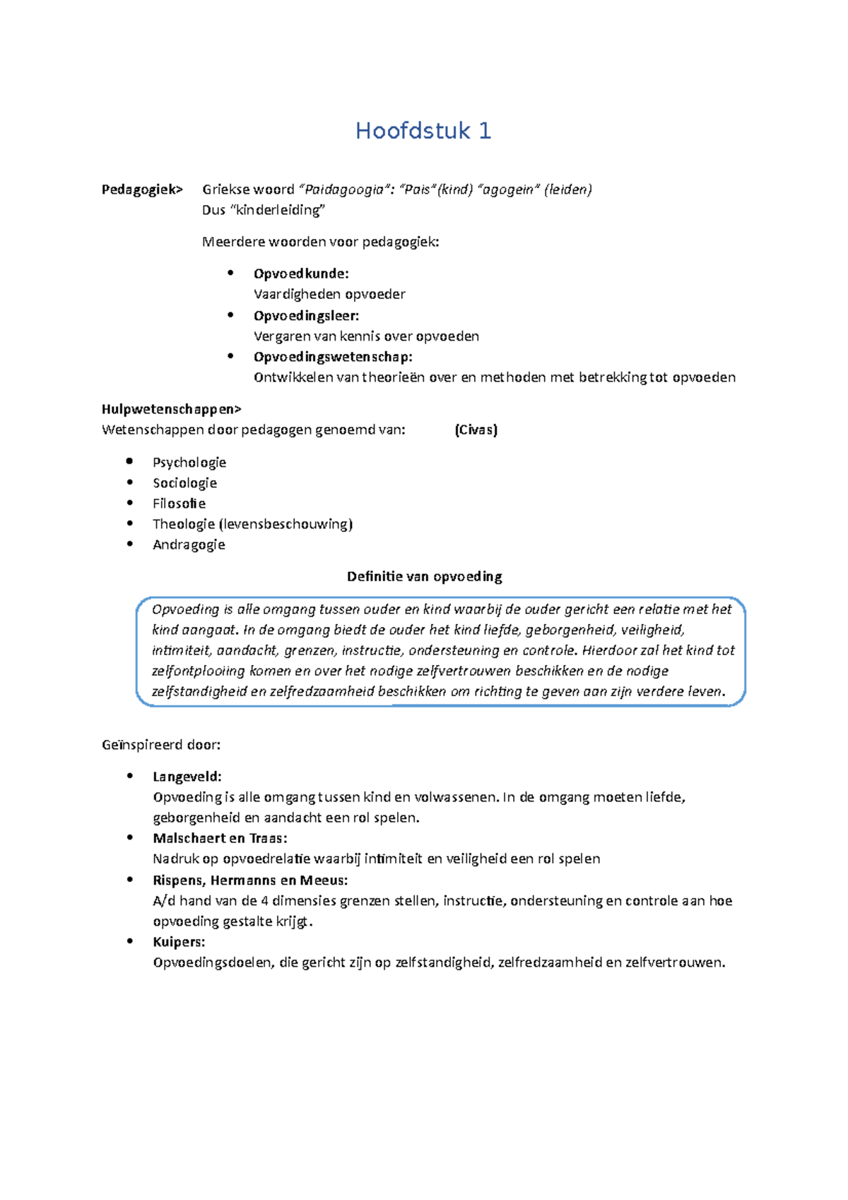 Hoofdstuk 1 - Samenvatting Inleiding In De Pedagogiek - Hoofdstuk 1 ...