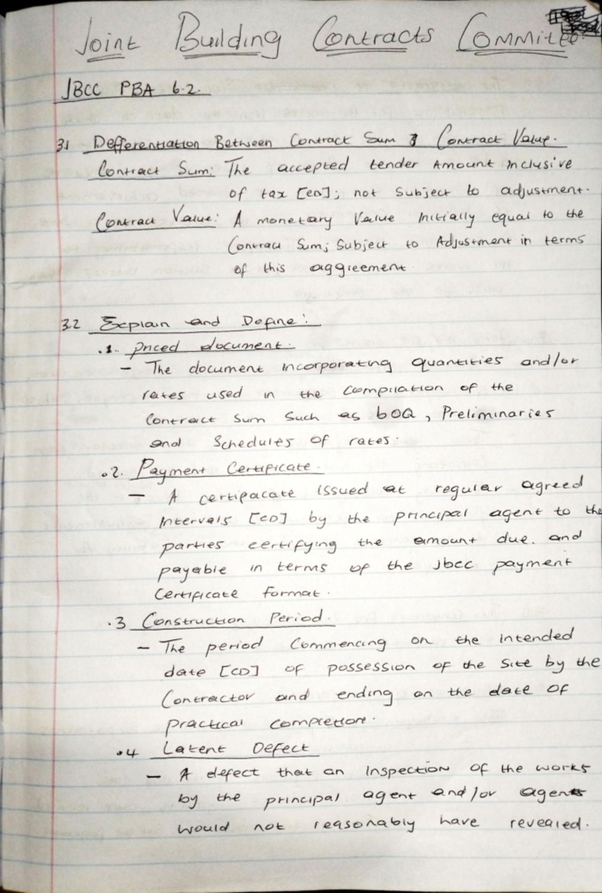 CMN306D TEST 3 Notes - Joint Building Contracts COMMIT JBCC PBA 6. 31 ...