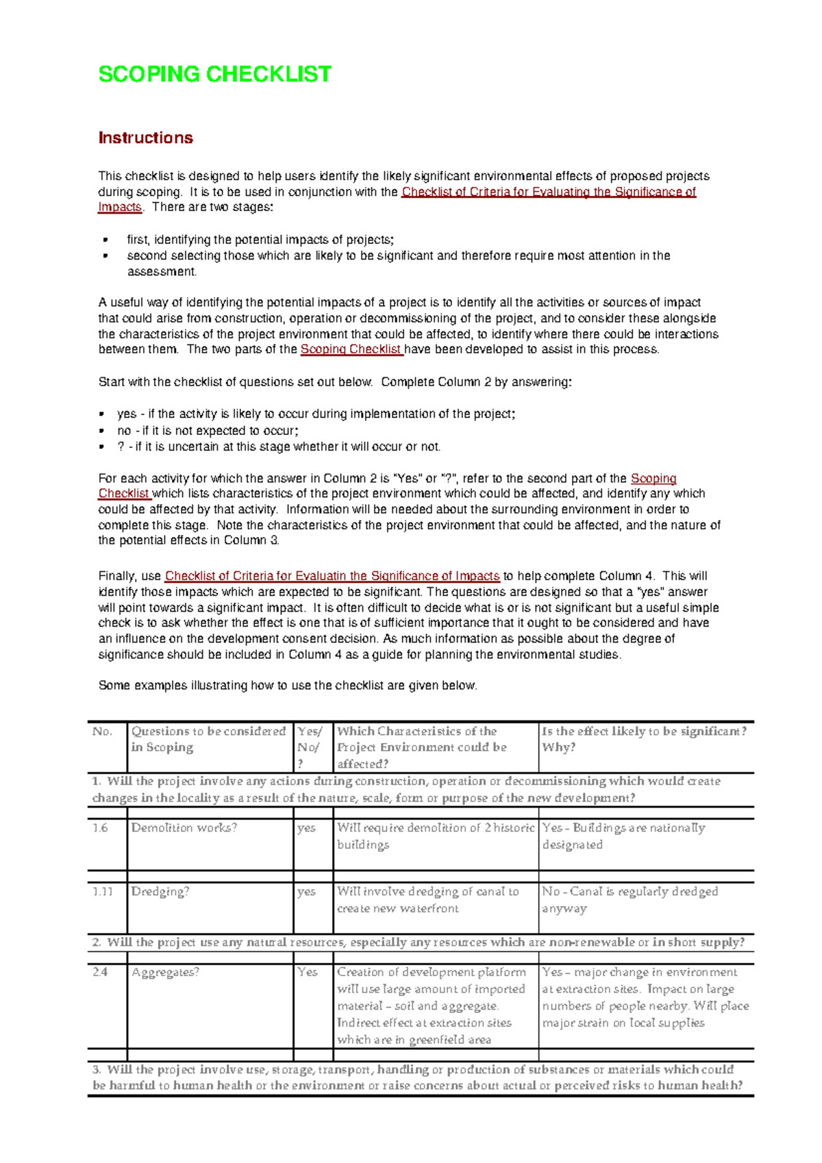 Scoping Checklist - Eia Notes - SCOPING CHECKLIST Instructions This ...