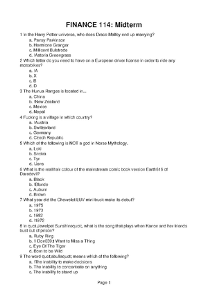 Finance 114 Homework Help 2 - FINANCE 114: Worksheet 1 Which of the ...
