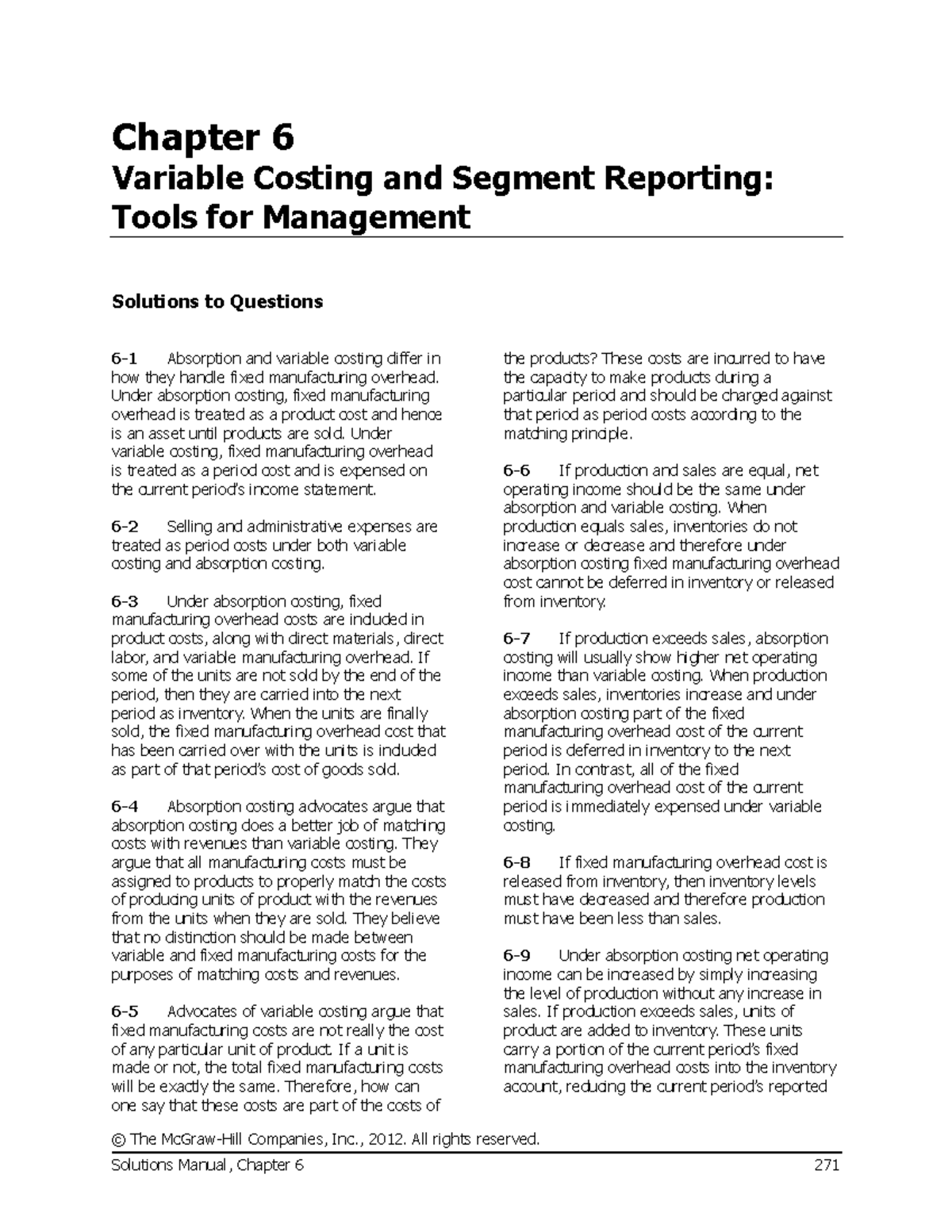 Managerial Accounting Chapter 6 Solutions Given - © The McGraw-Hill ...
