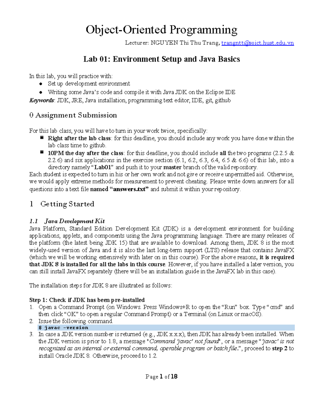 OOP-Lab01-Environment Setup&Java Basics - Object-Oriented Programming ...