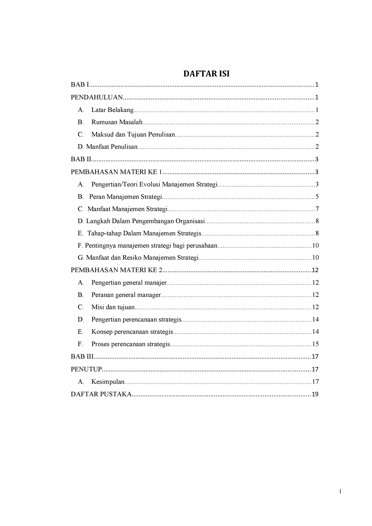 Makalah-manajemen-strategi Compress - DAFTAR ISI BAB - Studocu