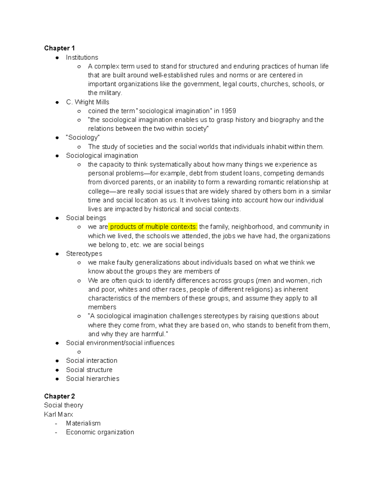 Midterm Review - Sociology 1 - Chapter 1 Institutions A Complex Term ...