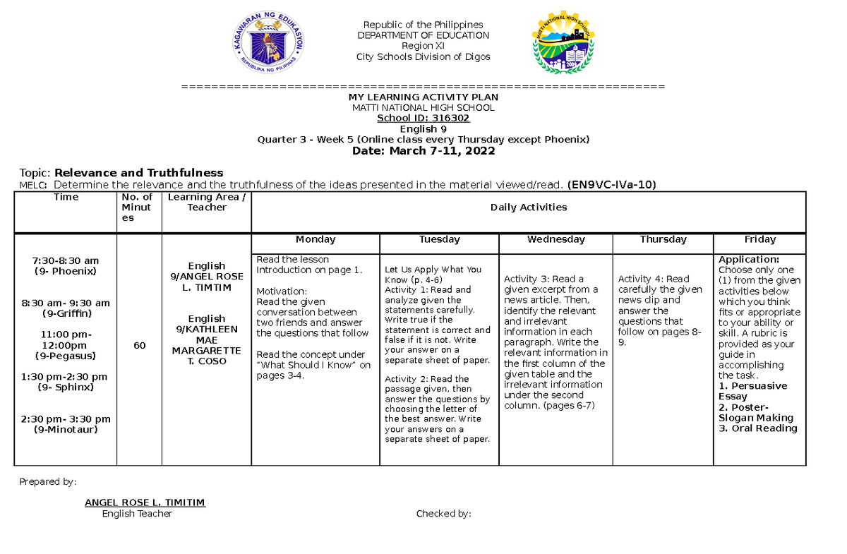 LAP-WEEK-5 - English 10 in the department of education materials ...