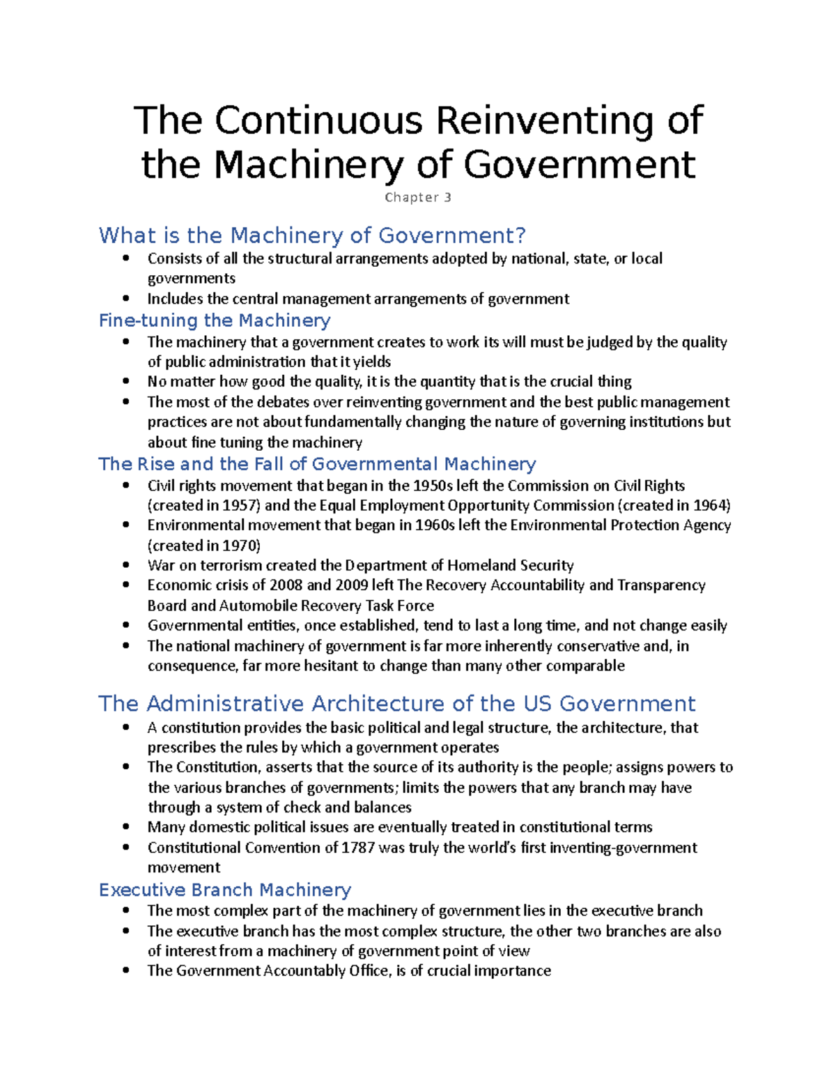 Chapter 3 notes The Continuous Reinventing of the Machinery of