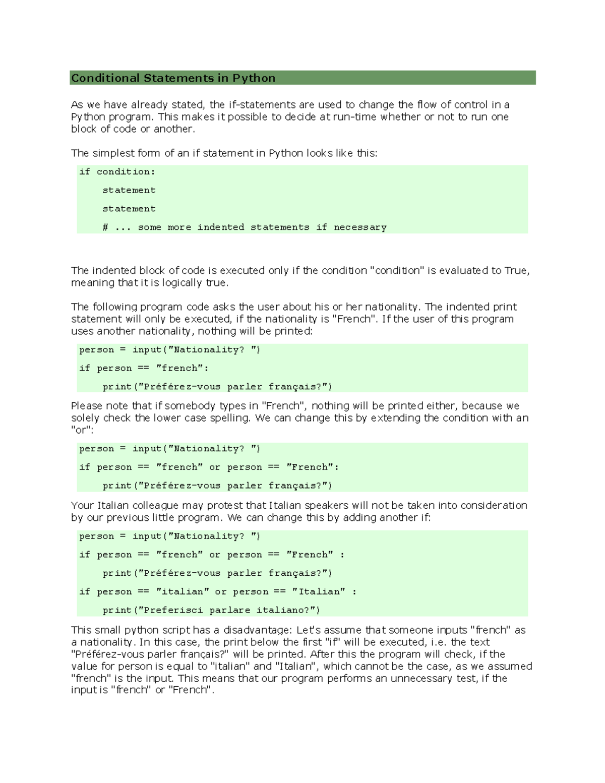 Python if conditions - notes and study materials - Conditional ...