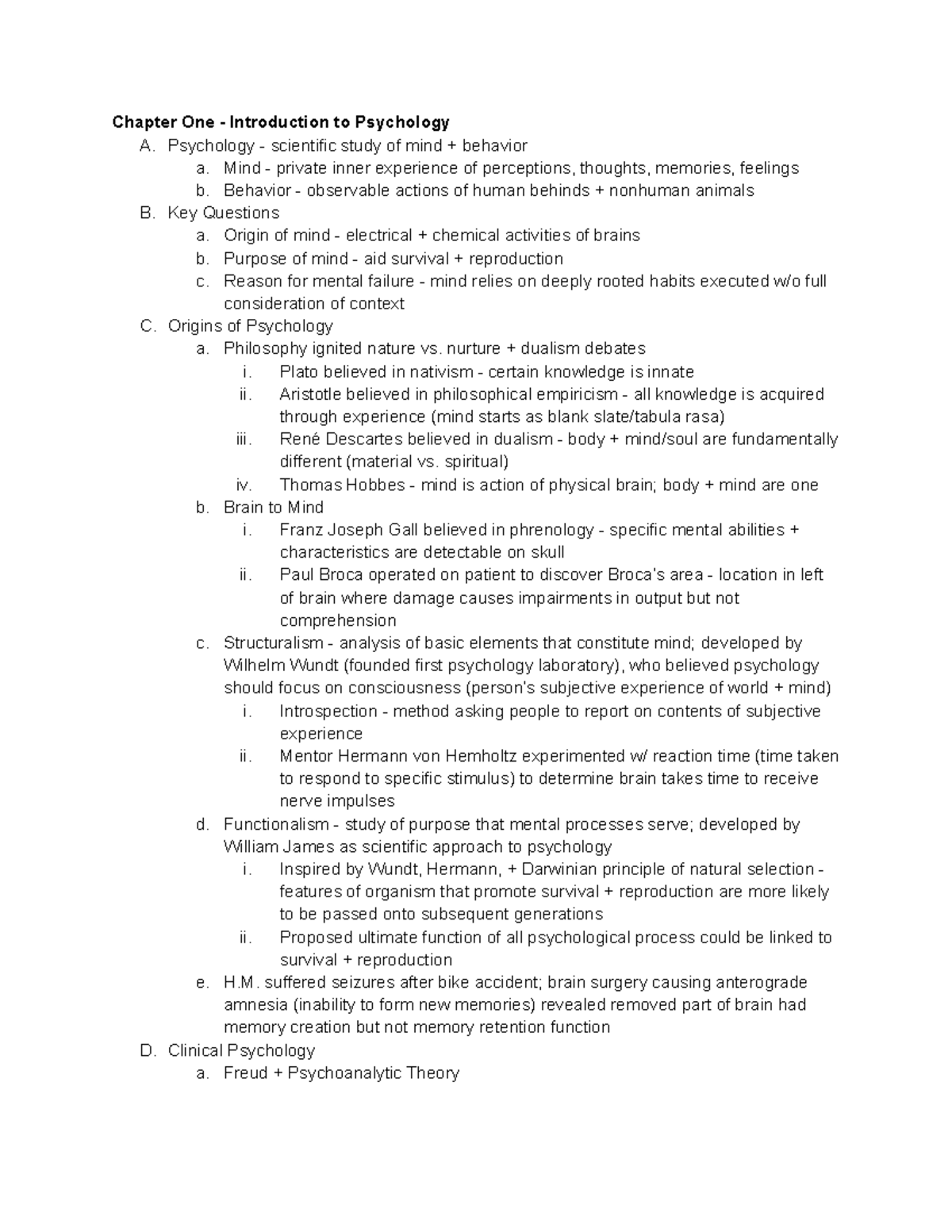 PSYC 101 Notes - Chapter One - Introduction To Psychology A. Psychology ...