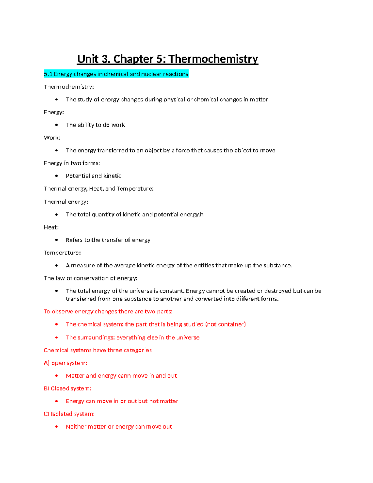 Unit 3 Thermochemistry 1 - Unit 3. Chapter 5: Thermochemistry 5 Energy ...