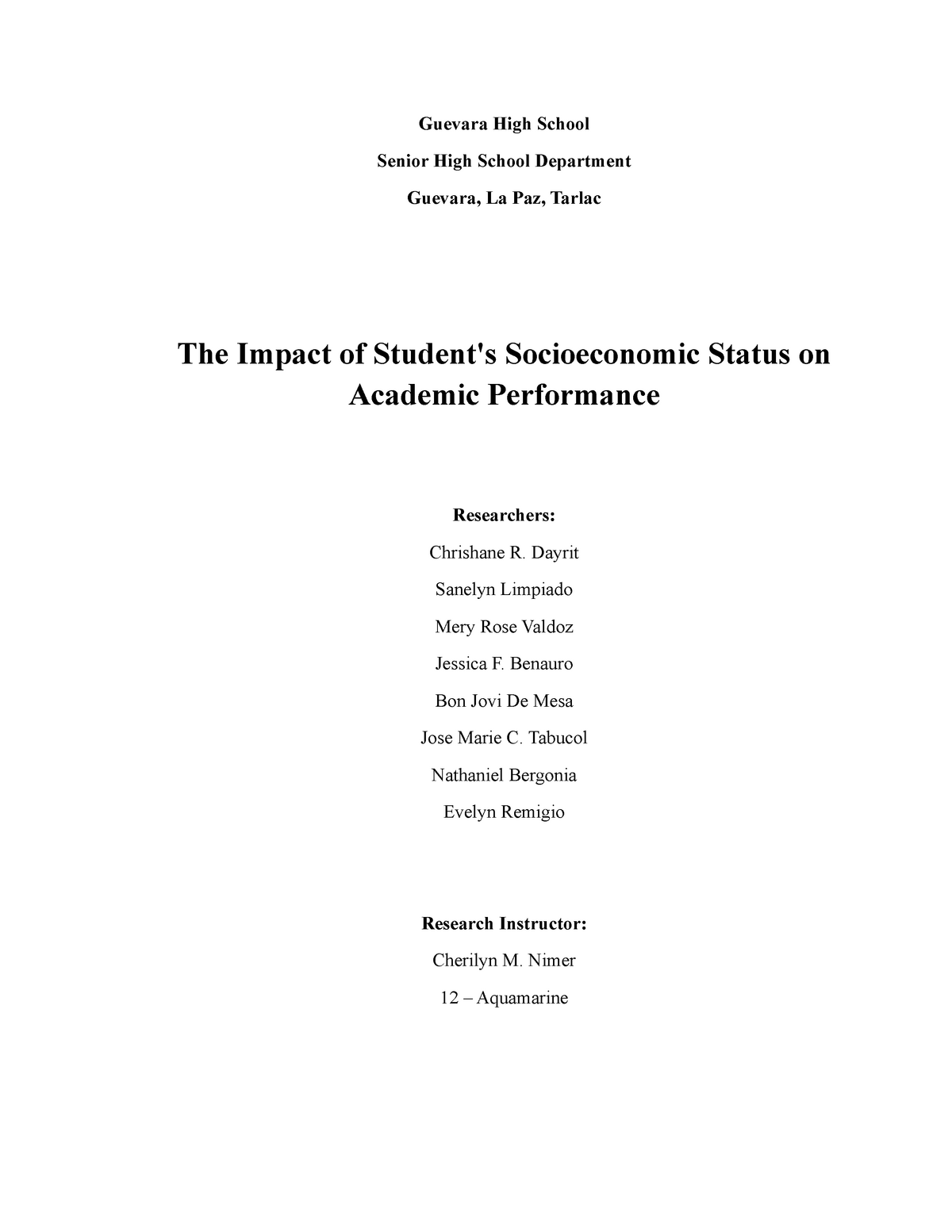 The Impact of Student's Socioeconomic Status on Academic Performance