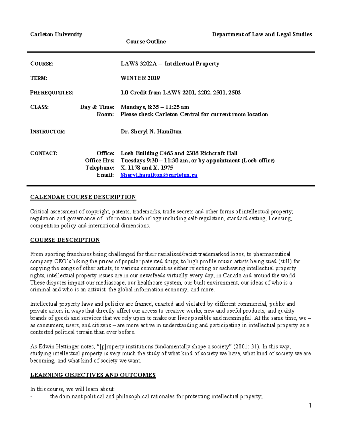 3202A Hamilton Winter 2019 1 - Carleton University Department of Law ...