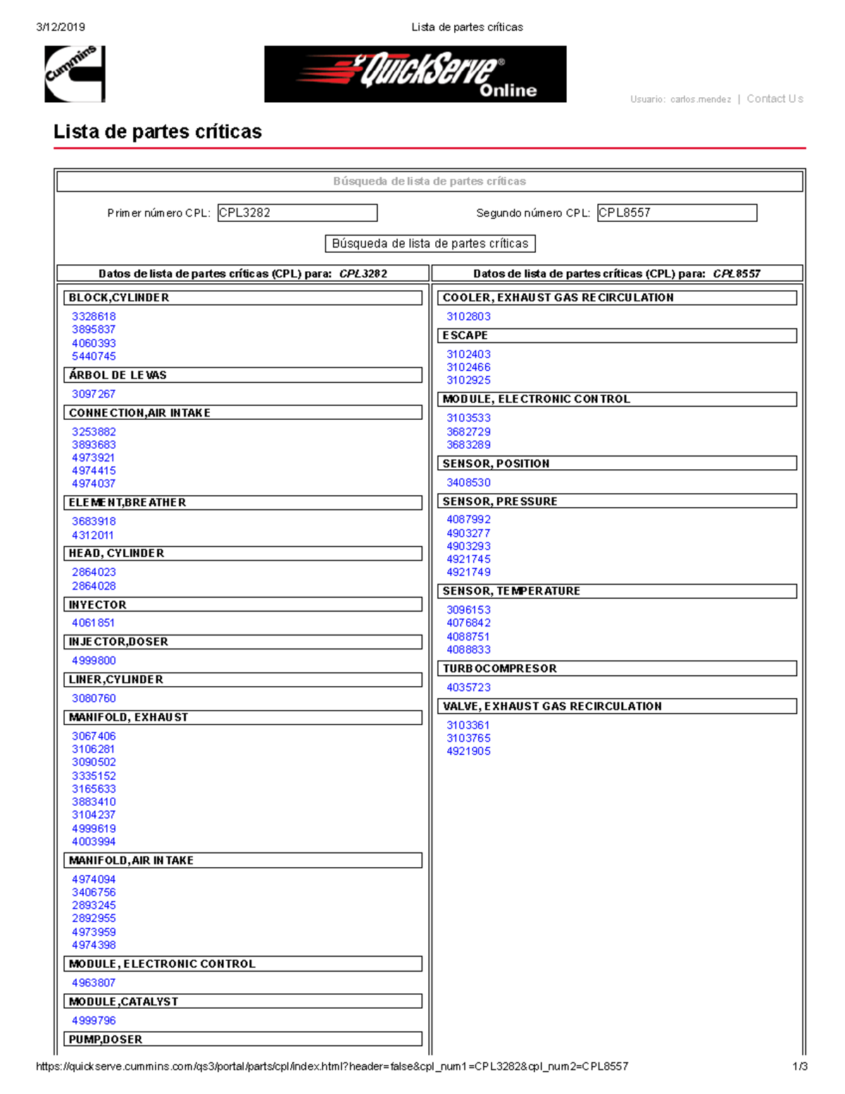 Comparativo ISM11 CM876 vs ISM CM875 - 3/12/2019 Lista de partes ...