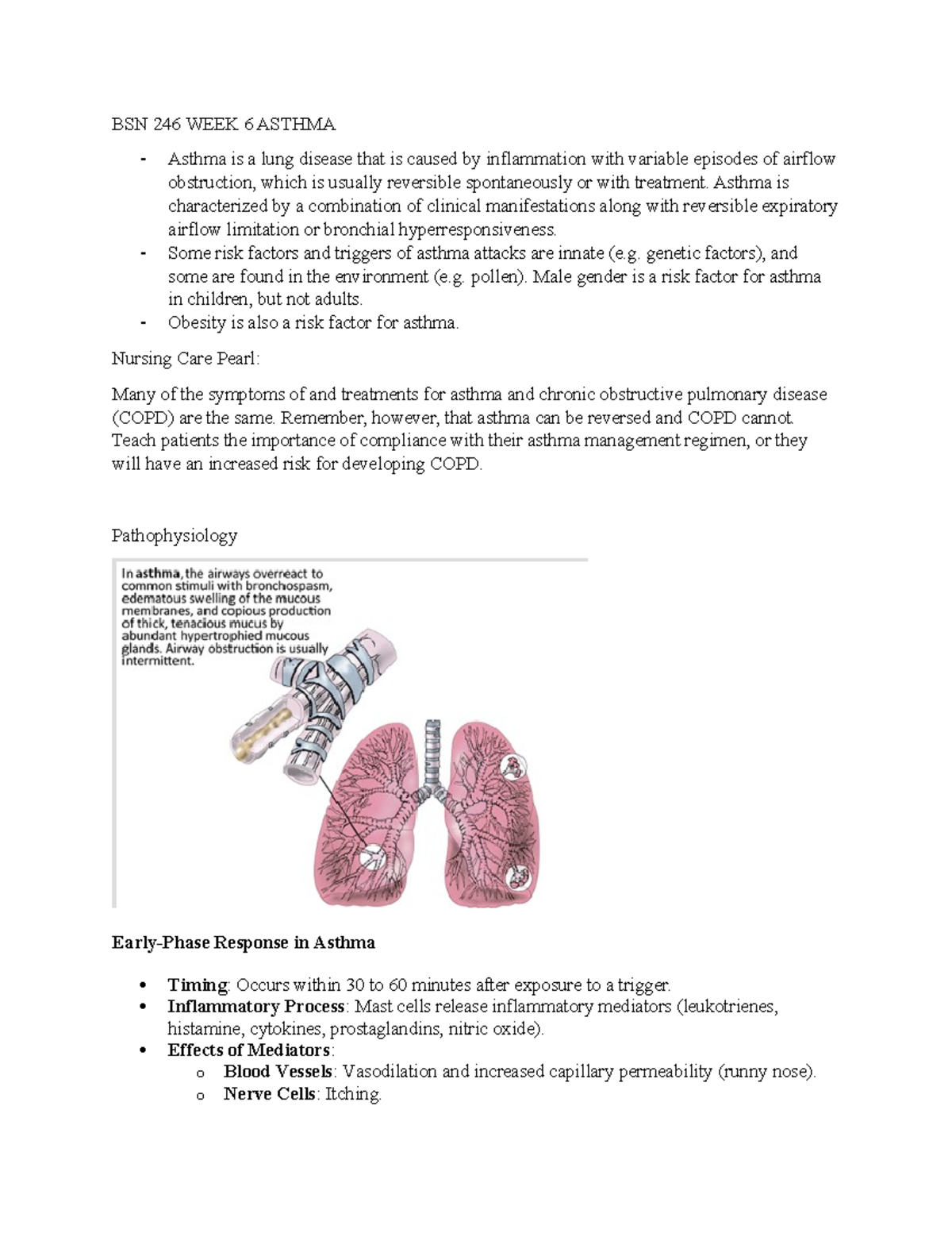 BSN 246 Week 6 Asthma - concept map - BSN 246 WEEK 6 ASTHMA Asthma is a ...