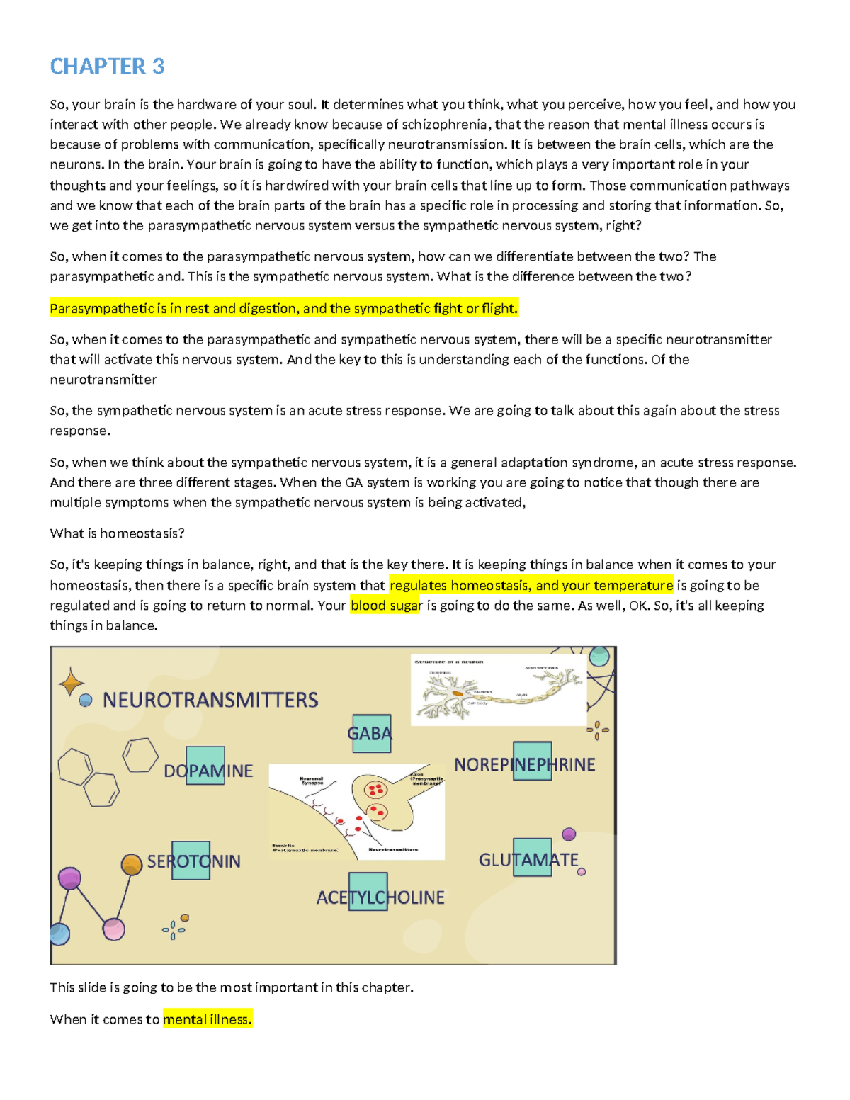 Mental Health WEEK 3 - notes - CHAPTER 3 So, your brain is the hardware ...