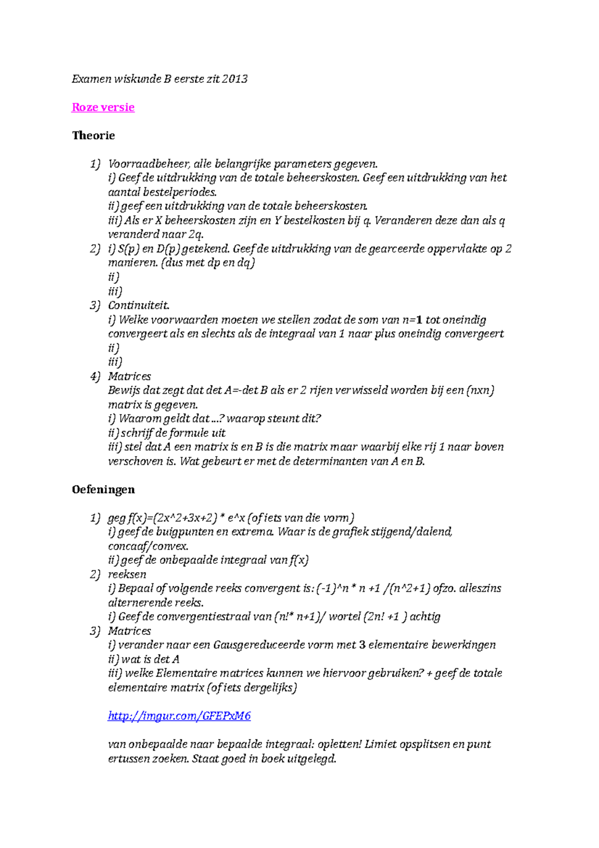 Examen Wiskunde B Eerste Zit 2013 - I) Geef De Uitdrukking Van De ...