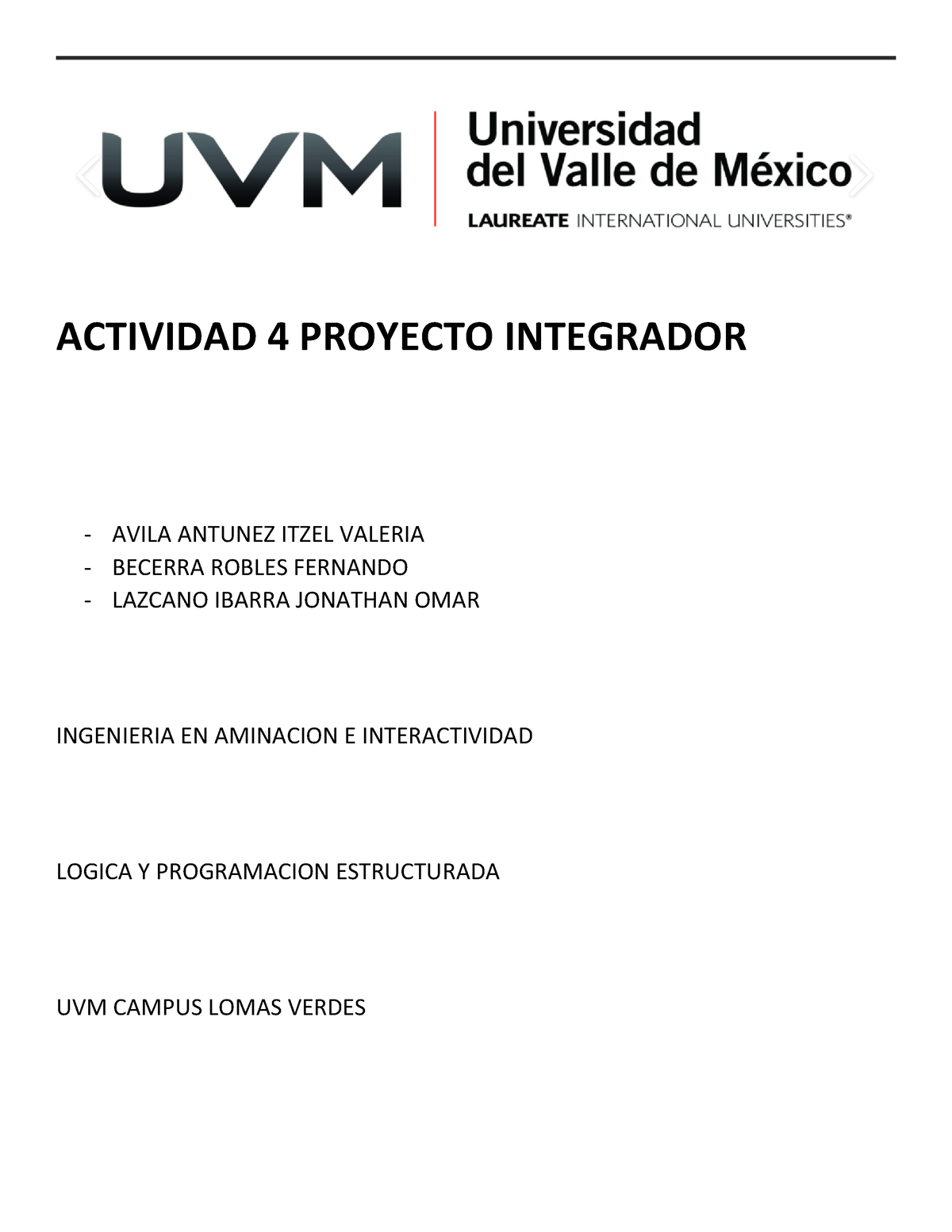 Actividad 4 Proyecto Integrador - ACTIVIDAD 4 PROYECTO INTEGRADOR AVILA ...