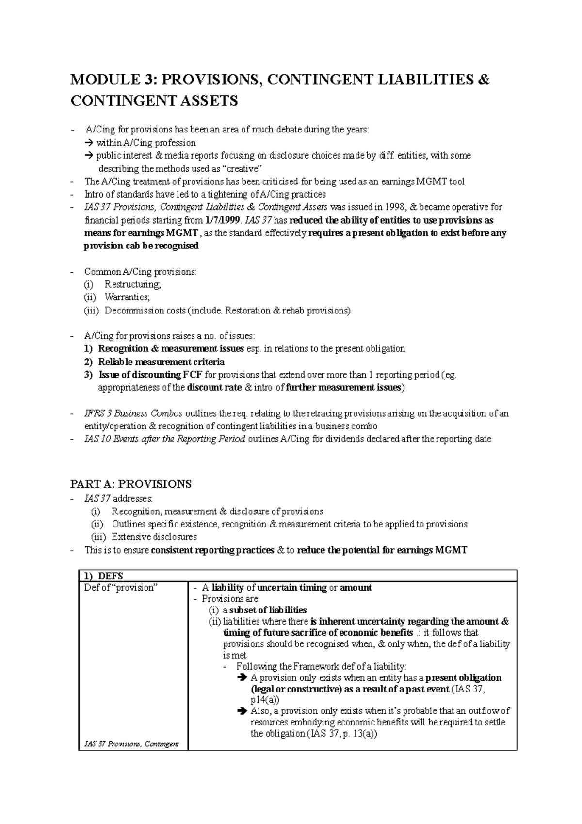 Provisions, Contingent Liabilities & Contingent Assets - MODULE 3 ...